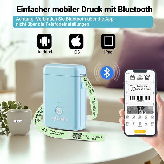 ORGBRO X1 Label Printer, Mini Bluetooth Thermal Label Printer, Self-Adhesive Labeling Machine, Portable Label Maker for iOS/Android, Labeling Machine for Home, Office (Blue)