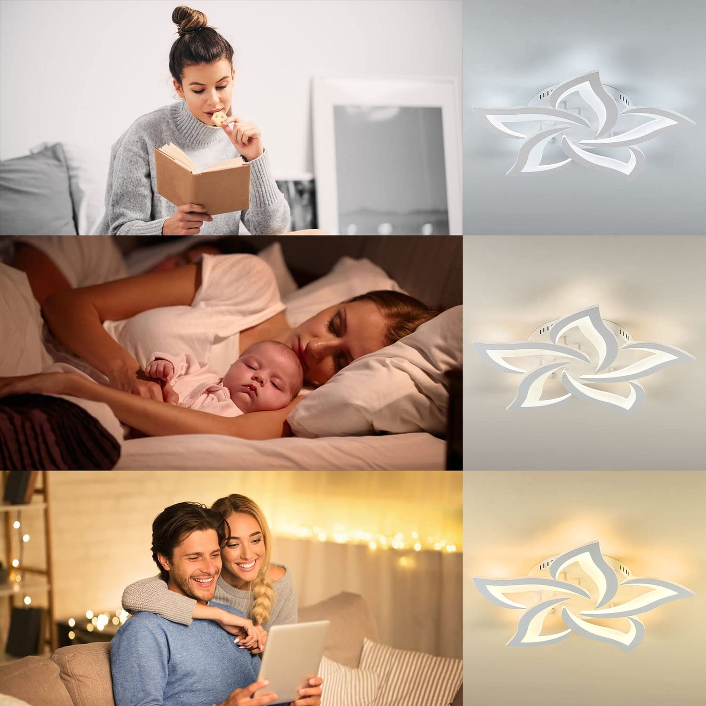 Sky angle LED ceiling light dimmable, living room lamp with remote control, bedroom ceiling light modern ceiling lighting chandelier lamp, Dimming 5 heads/Ø63cm/45W