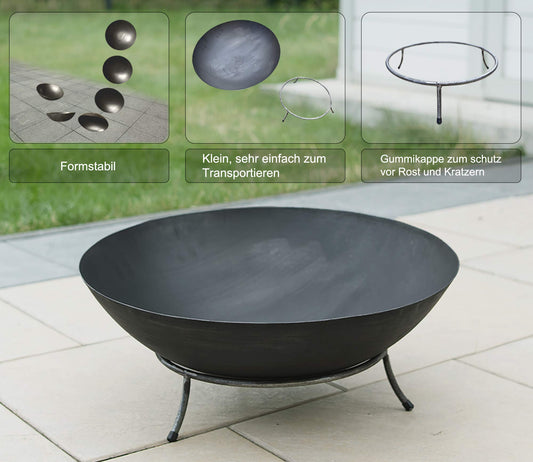 Köhko fire bowl Marbela-XL approx. 55x55x23 cm made of steel with 3 feet for barbecue evening garden fire BBQ camping wonderful evening at the beach garden yard terrace grill evening