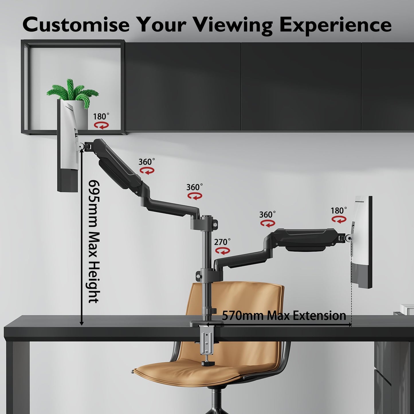 BONTEC Dual Monitor Stand for 13 to 32 inch LED-LCD Screens Holds 3-9 kg, Monitor Mount Height Adjustable Tilt Swivel and Rotate, VESA 75/100mm