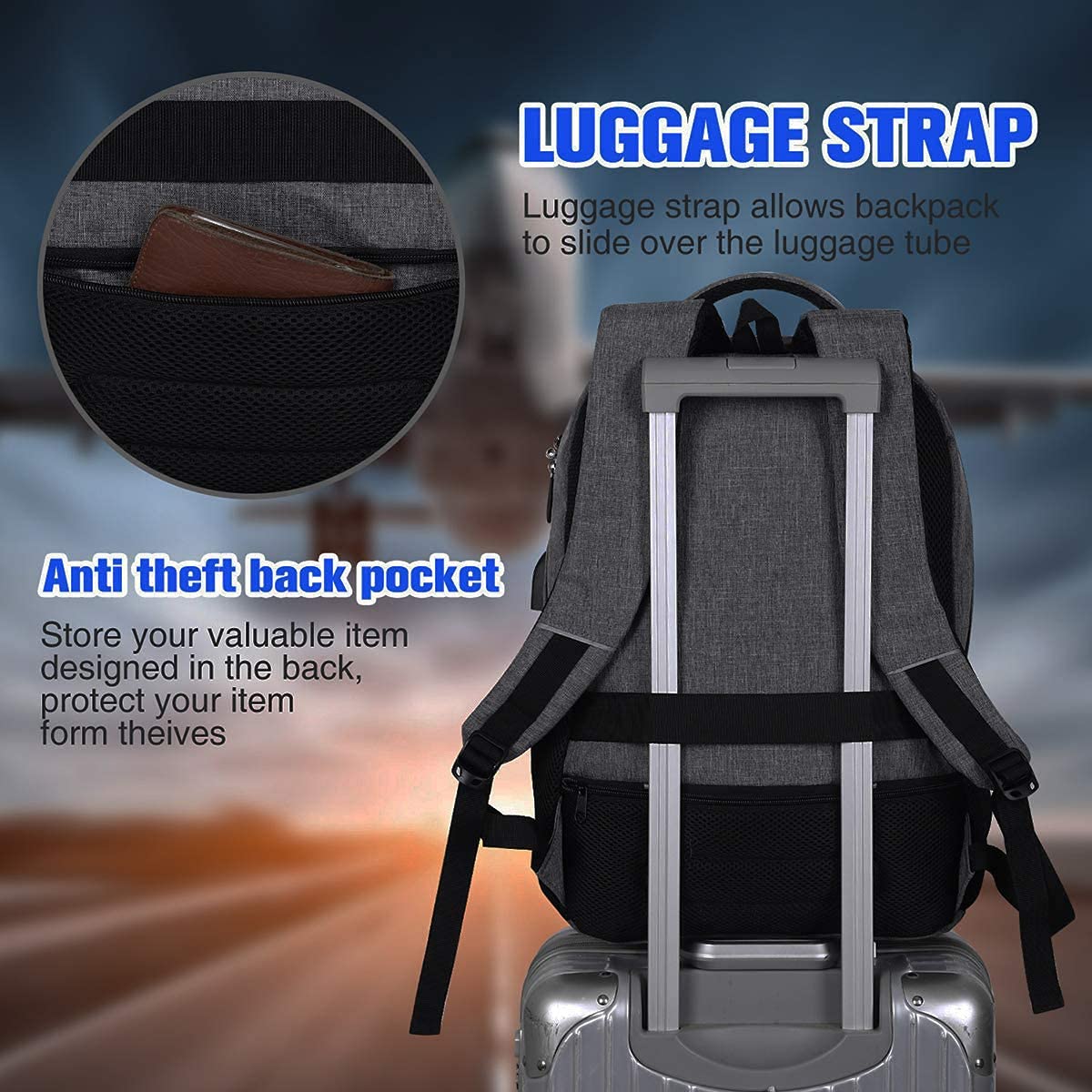 YAMTION backpack for men and women, school backpack for 17.3 inch laptop, waterproof business daypacks for boys and teenagers with USB charging port.
