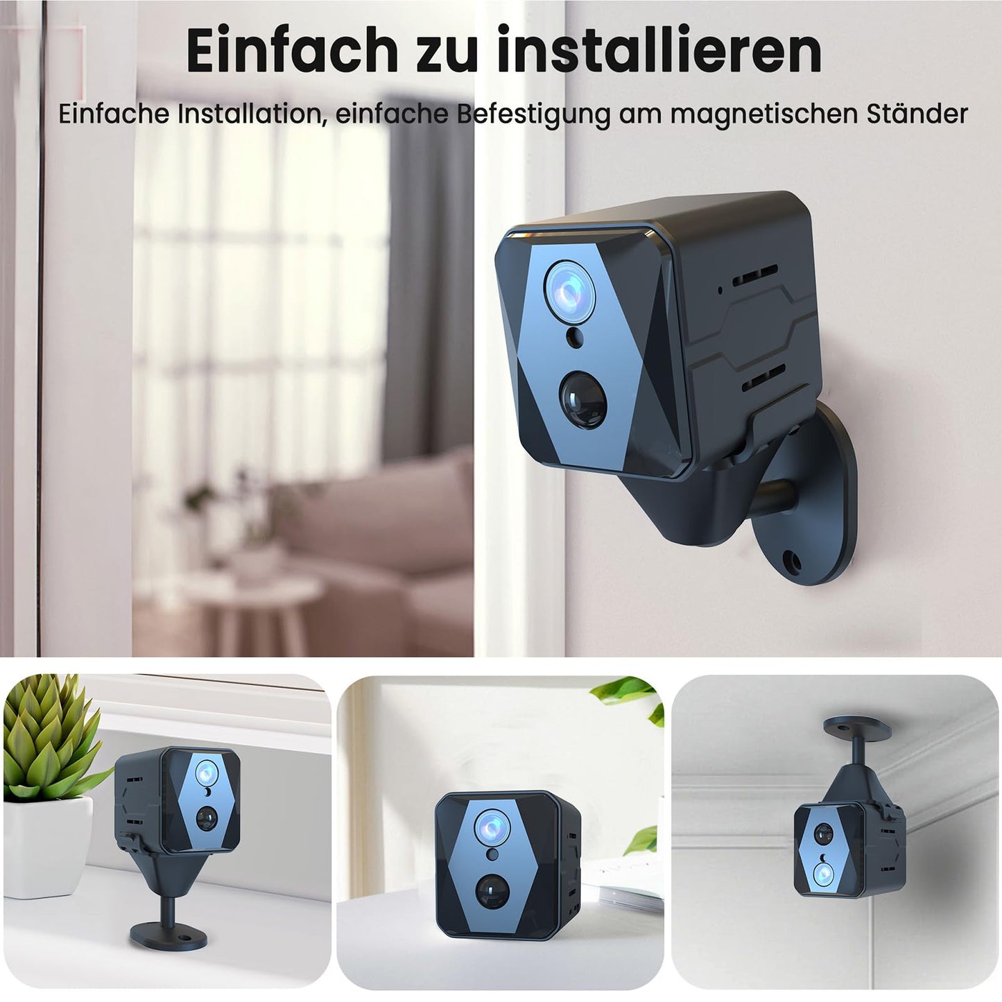 aidowocam Mini Camera, 4K Indoor Surveillance Camera, Indoor Camera Surveillance, WiFi Camera Live Streaming Mobile APP for Long Standby 2800mAh Battery Camera, Motion Detector/Night Vision/Cloud