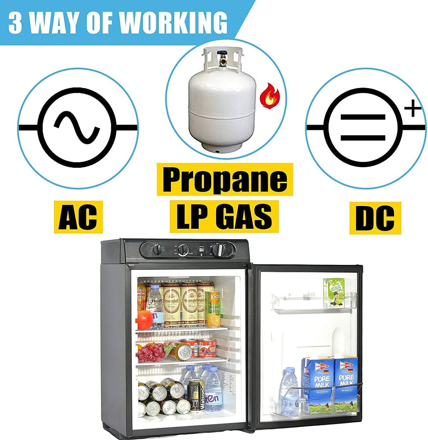 SMETA Refrigerator Gas 12V 230V, Gas Refrigerator, Camping Refrigerator, Caravan Refrigerator 12V Gas Refrigerator 60L 12V/230V/LPG for RV Camper Caravan, Black