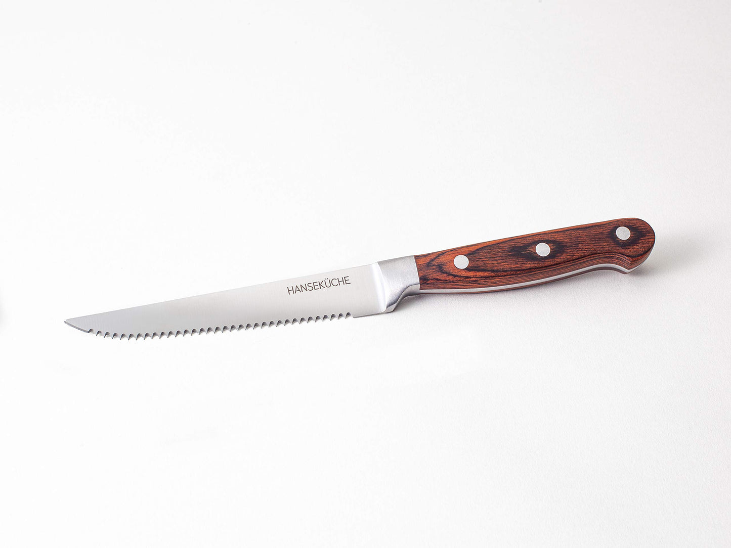 Hanseatic Kitchen Steak Knife Set - 6 High-Quality Steak Knives with Wooden Handles - Elegant Cutlery Set made of stainless special blade steel with serrated edge and gift box (Brown)