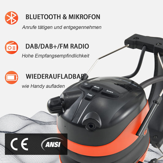 PROTEAR Hearing Protection with Radio DAB/DAB+/FM/Bluetooth 5.3, Noise Cancelling Wireless Headphones for Workshop, Garden/Mowing, SNR 30dB