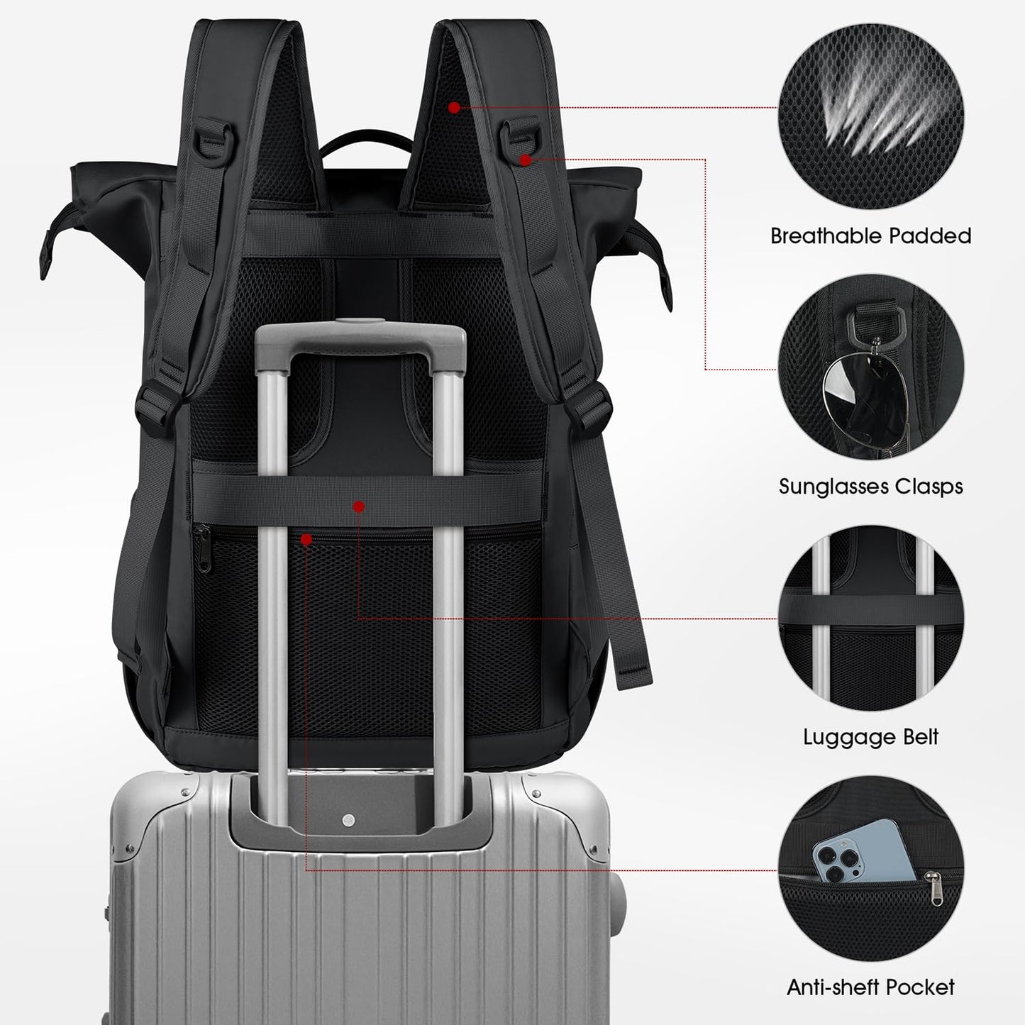 Lubardy Rolltop Backpack Men Women Waterproof Laptop Backpack 17.3 Inch School Backpack Daypacks for College Work Travel Leisure