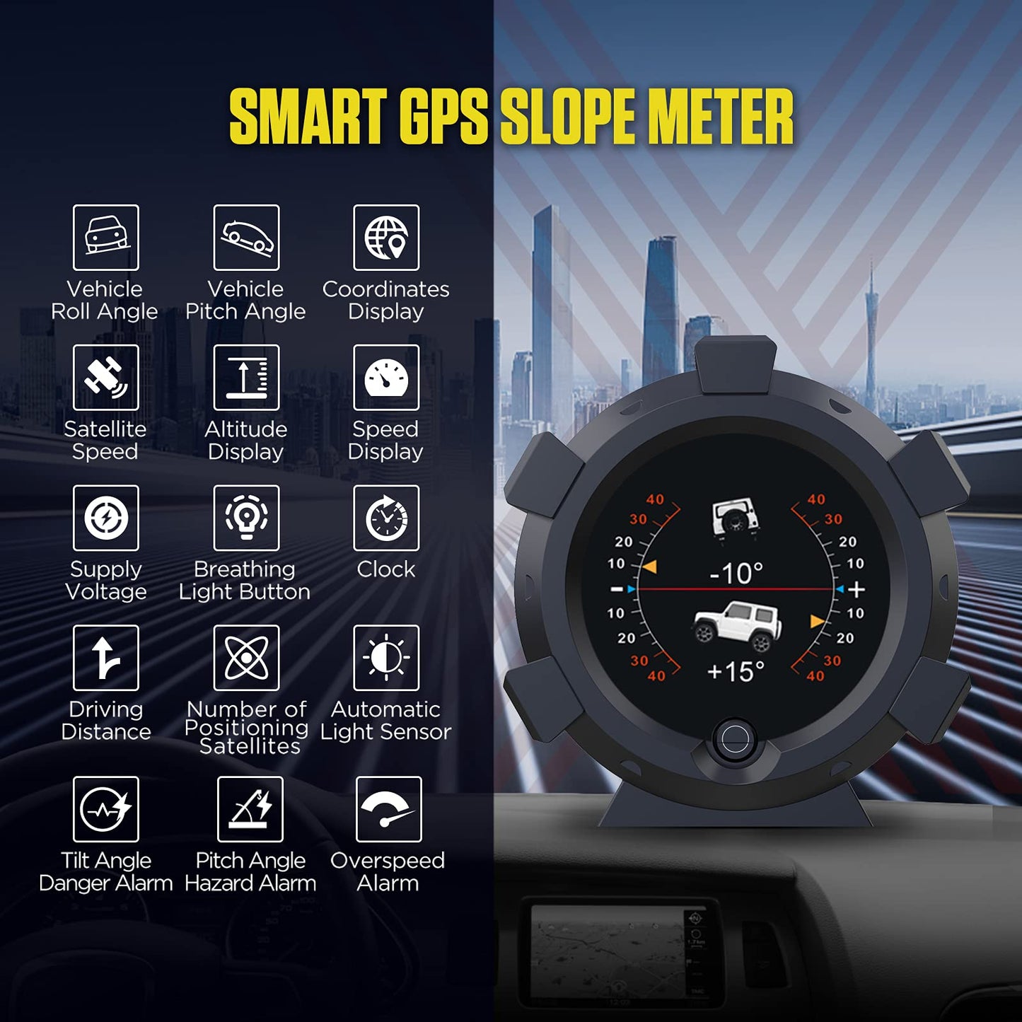 MOTOCOCHE GPS Inclinometer Digital Car - DC5-28V Analog Vehicle Inclinometer Speedometer Off-road for all vehicles (satellite positioning)