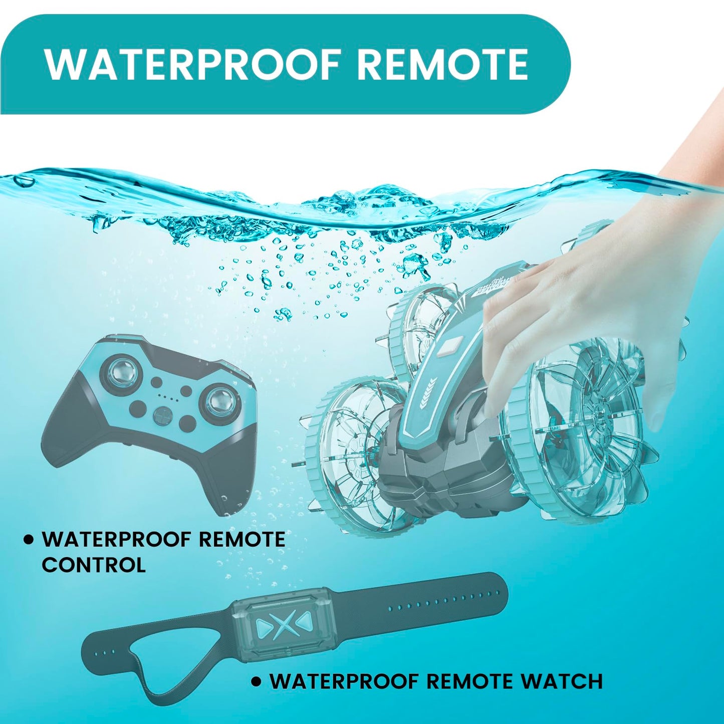 Tecnock Amphibious Remote Control Car, 4WD 360° Rotating Gesture Sensor Stunt RC Car with Lights, Remote Control Boat with Waterproof Remote, Gifts Toys for Ages 3-8+ (with clock)