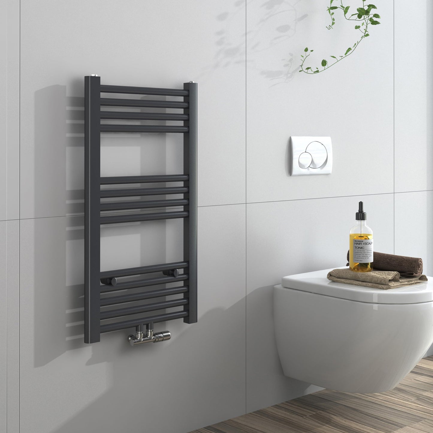 EMKE Towel Radiator 750x400 mm, Bathroom Radiator Towel Rail Central Connection Towel Warmer Towel Dryer Small Bathroom Heater Anthracite 244W
