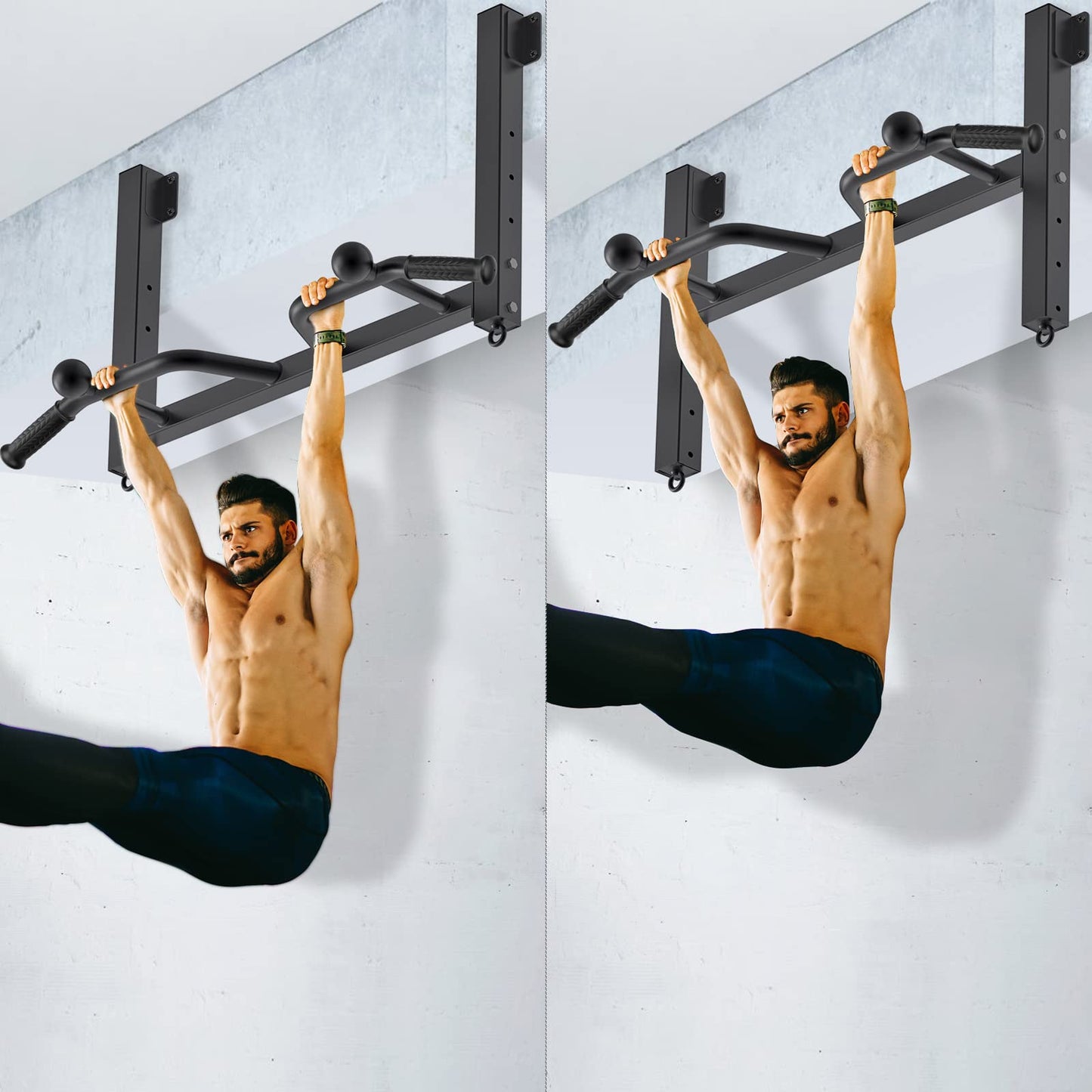 Kipika Multifunctional Joist Mounted Pull Up Bar, 4 levels of height adjustment, Multi-angle grip, Chin Up Bar Joist Mount, Home Gym Workout Strength Training Equipment
