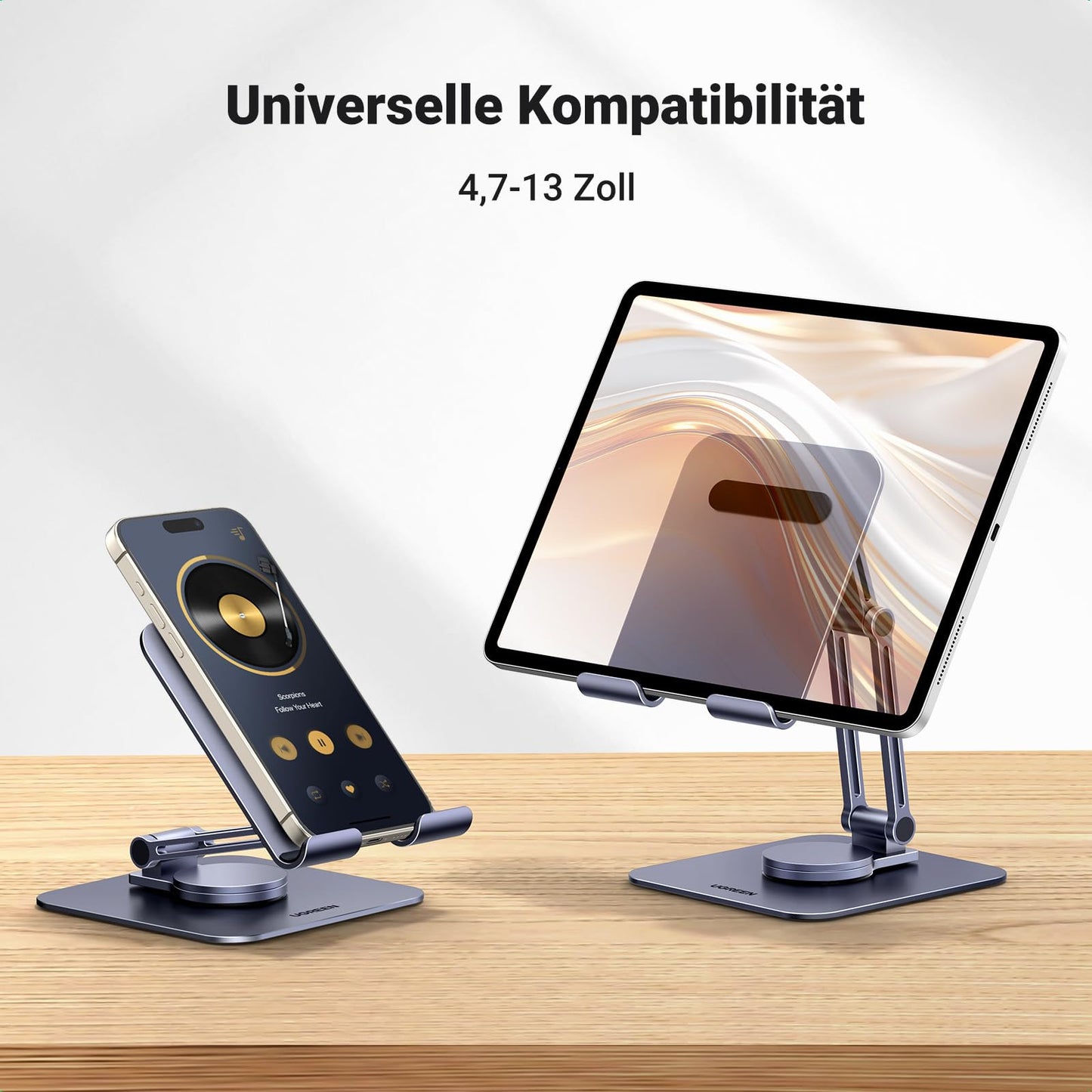 UGREEN Tablet Stand 360° Rotatable Adjustable, Tablet Mount iPad Stand Compatible with 2024 iPad Pro/Air 13 11 12.9 Galaxy Tab Redmi Pad Huawei MatePad iPhone 17 16 Pro up to 13 Inches