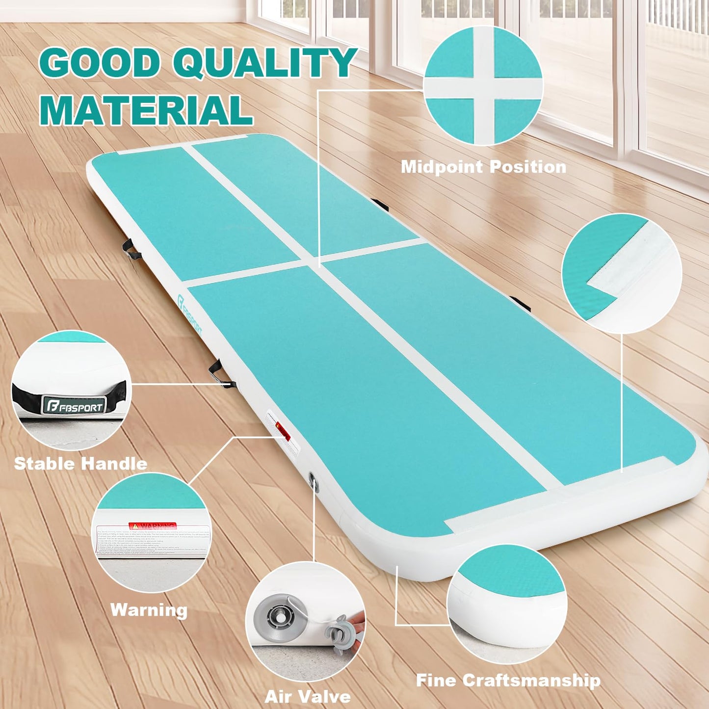 FBSPORT Airtrack Mat, 10cm Thickening 3M Tumbling Mat, Gymnastics Mat with Air Pump, Training Mat with Carry Bag, Exercise Mat for Home, Outdoor, Yoga