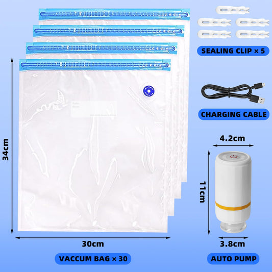 Filament Vacuum Bag Kit with Automatic Pump: 3D printing filament storage vacuum kit with autopump and sealing clips, 30 storage bags 34 * 30cm for 1.75mm 3D printer filaments.