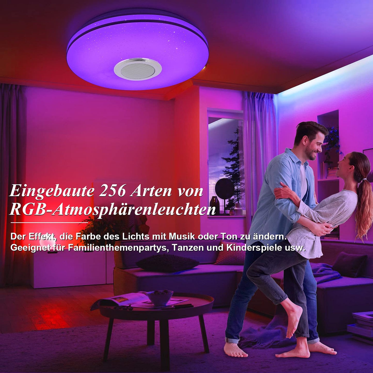 MILFECH 36W LED Ceiling Light Dimmable with Bluetooth Speaker, Remote Control and APP Control, LED Ceiling Lamp with RGB Color Changing, Music for Bedroom Kids Room Living Room