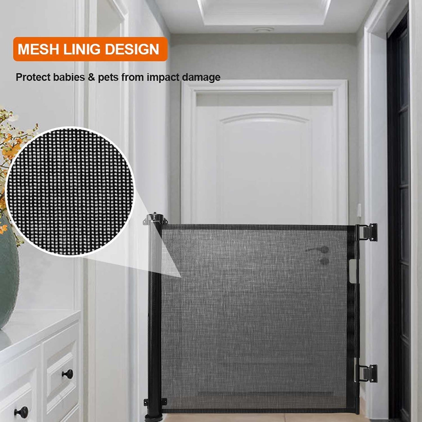 Stair gate Door gate Retractable 0-150 cm,Baby safety gate Stair guard for children,Cats and dogs,Suitable for indoor outdoor use (Black-150CM)