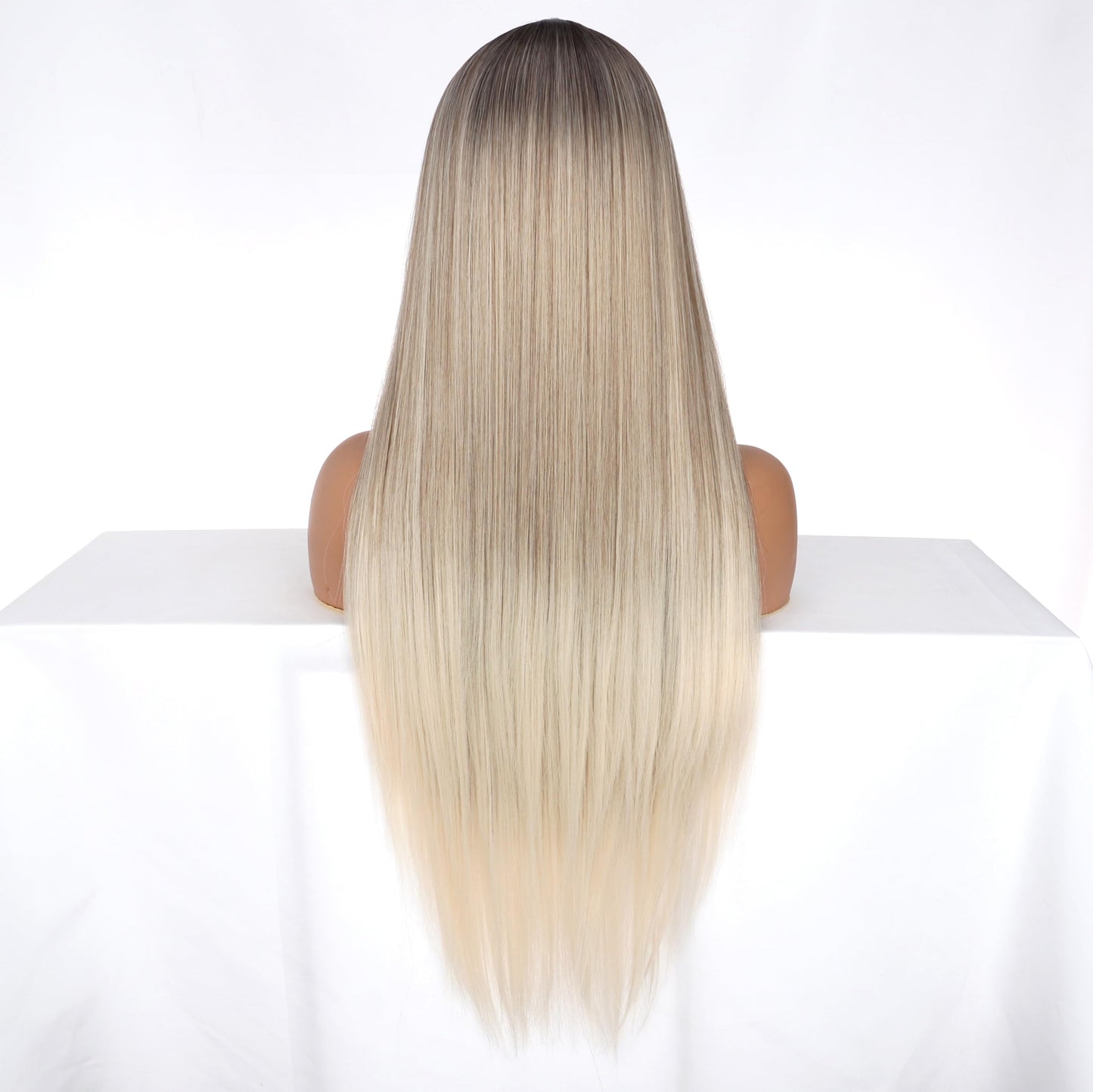 PORSMEER Ombre Blonde Wig Long Straight Lace Front Wigs for Women/Girls Natural Synthetic Brown Blonde Mix Wig for everyday wear or costume.