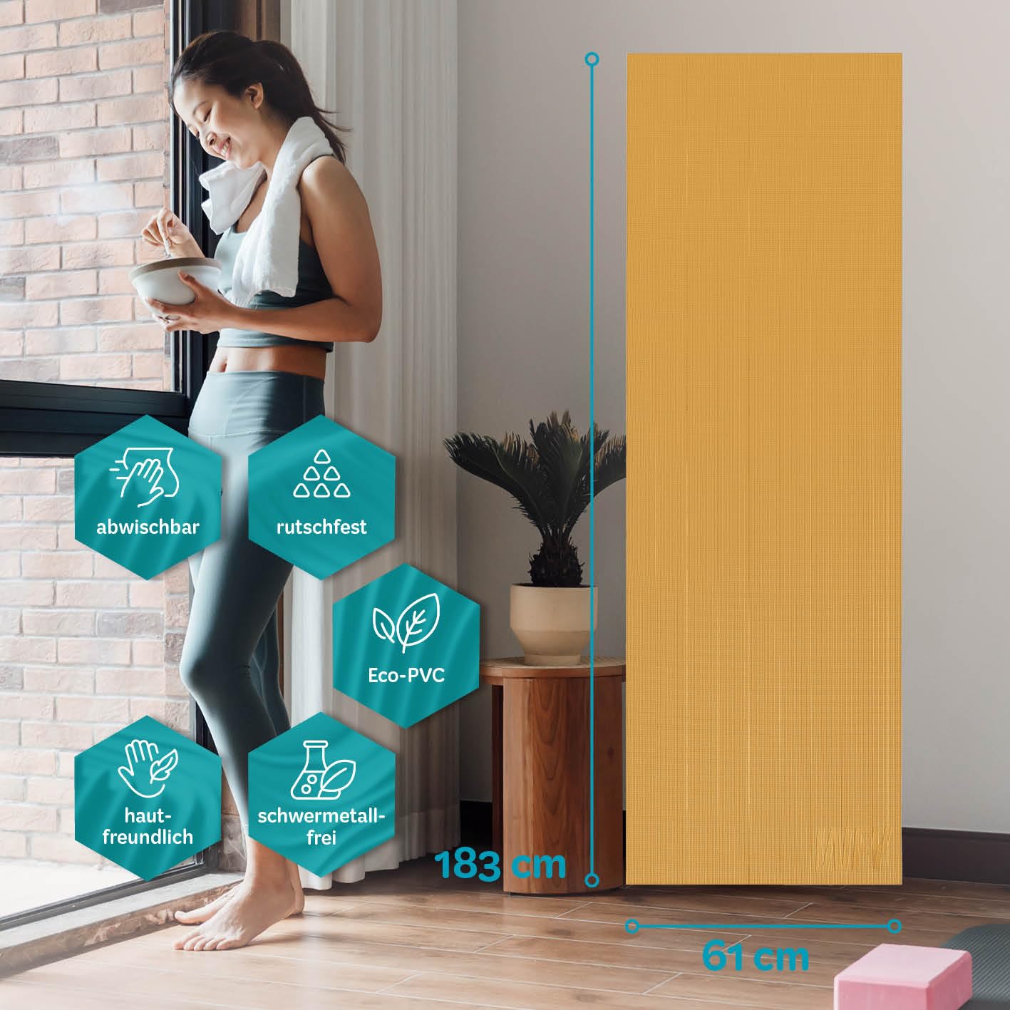 DoYourYoga Fitness Mat Yoga Mat "Kirana" made of ECO-PVC - 183 x 61 x 0.4 cm - non-slip & durable - Exercise Mat Yoga Mat Pilates Workout - Curry