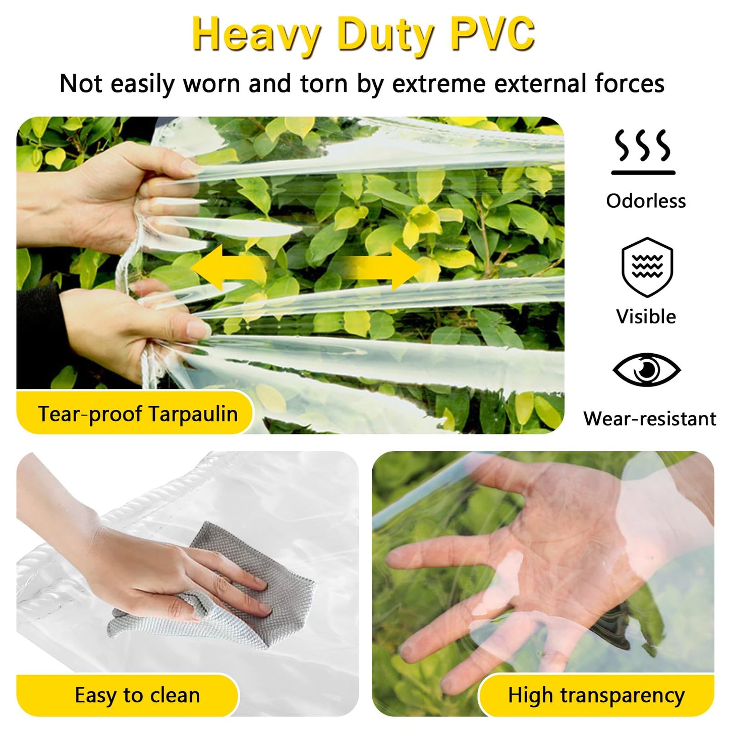 Transparent tarpaulin with eyelets 420g/m² 3x3m, tarpaulin tent tarpaulin waterproof with rope and cable ties, PVC material weatherproof tarpaulin for rain protection for plants greenhouse patio furniture.