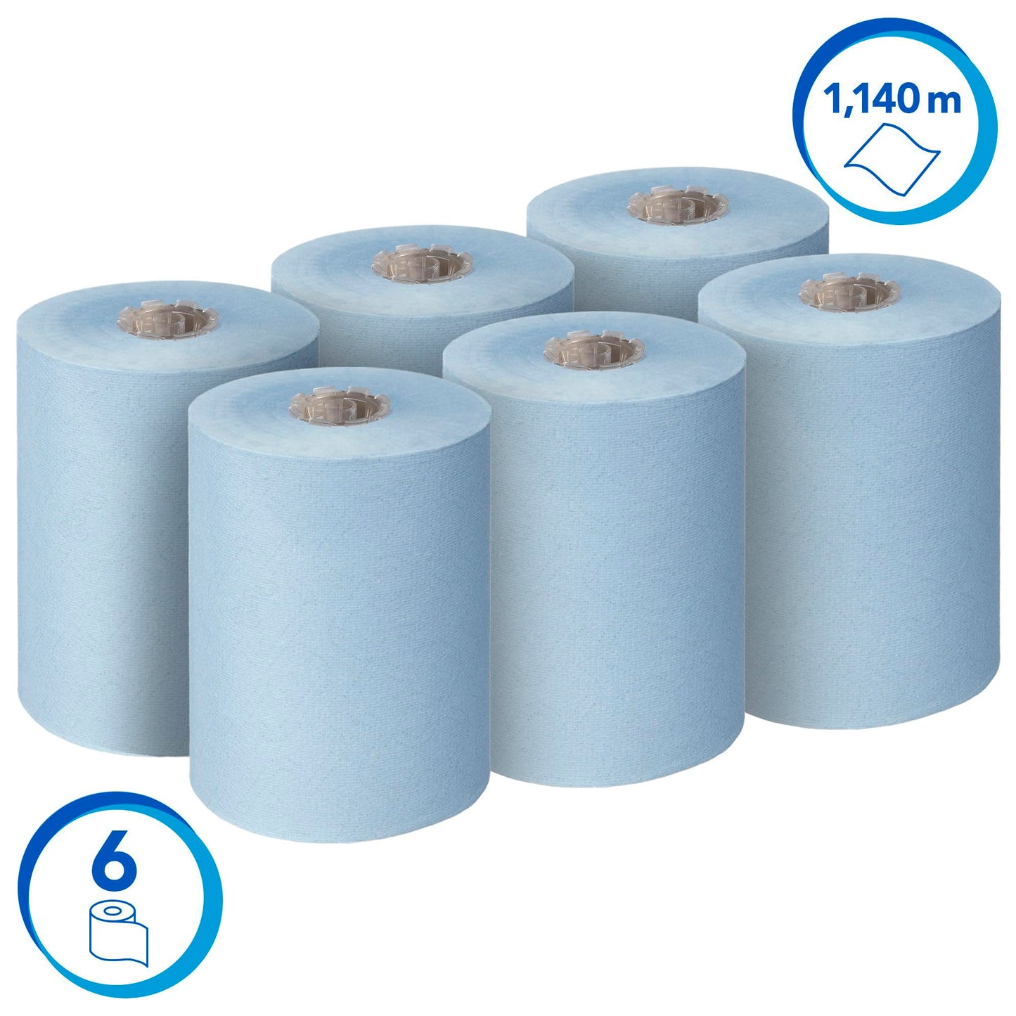 Scott Essential Slimroll 6696 Roll Paper Towels, 1-ply blue paper towels, made with EU Ecolabel-certified paper, 6 rolls x 190m (total 1,140m).
