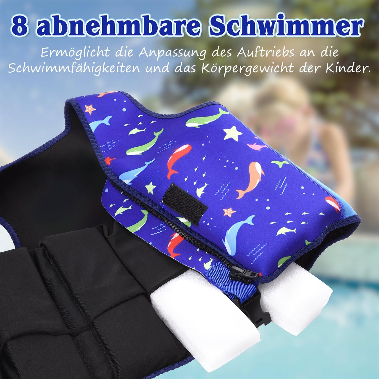 Nigecue high-quality neoprene swim vest, ideal swimming aid for baby boys and girls, adjustable crotch strap, includes drawstring bag, Size: M for 3-6 years / 19-30KG.