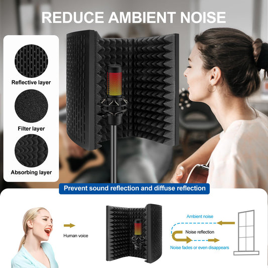 aokeo Microphone Isolation Shield, Studio Microphone Soundproofing Foam Reflector for any Condenser Microphone Studio Recording Equipment