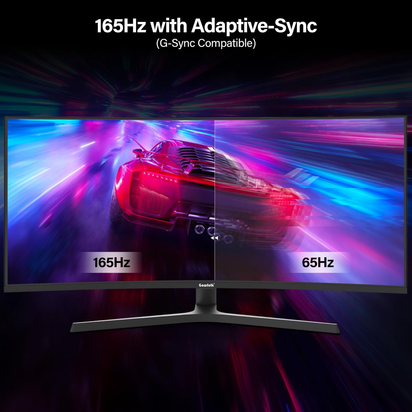 Gawfolk 34 inch Ultrawide Curved Gaming Monitor 165Hz, 1500R PC Screen UWQHD 3440x1440 with Height Adjustment, Curved Computer Screen supports VESA 75 x 75 mm.