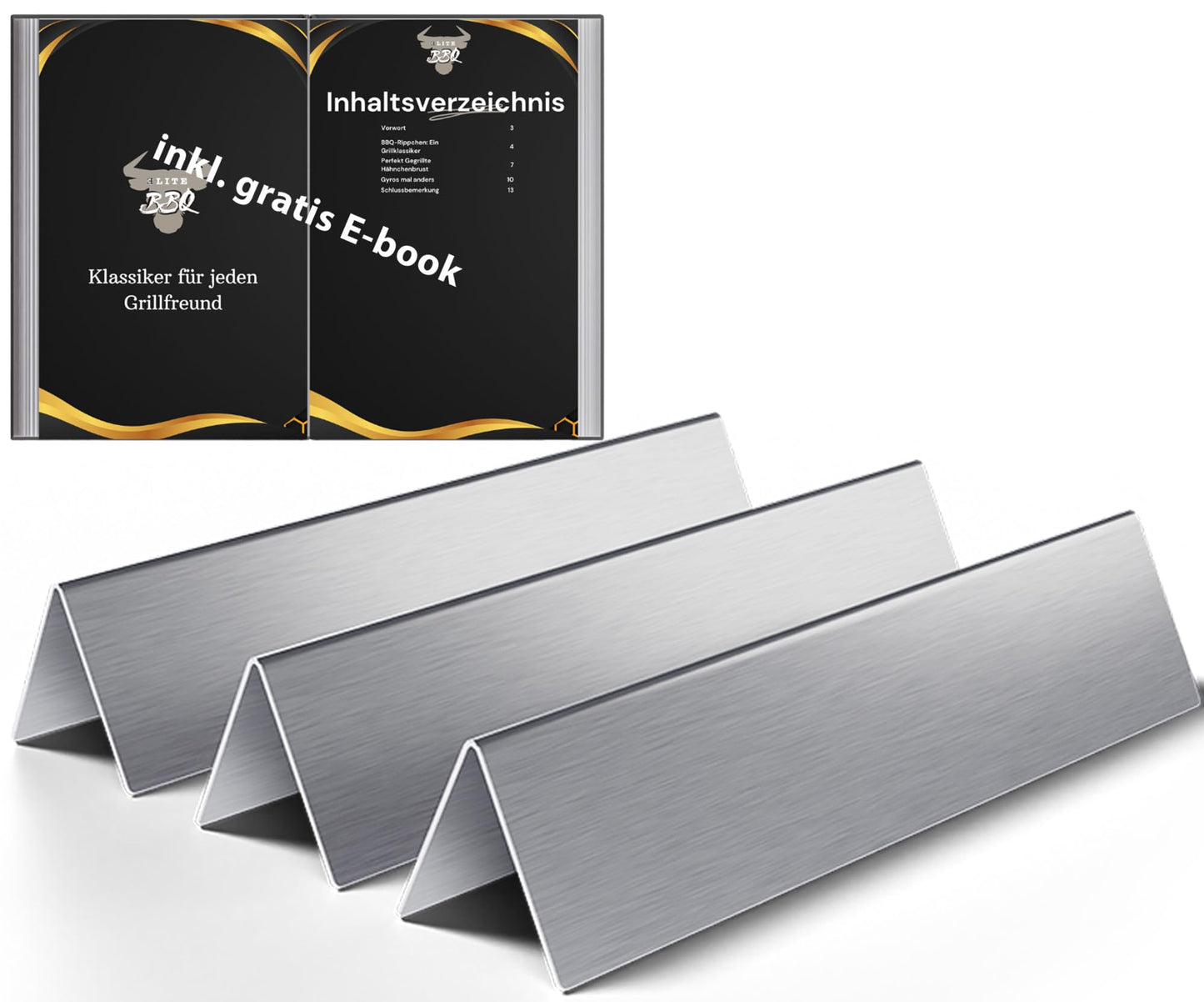 Elite BBQ 1.5mm thick burner cover and flavorizer bars for Weber Spirit 210/220 from 2013. Replacement parts include 7365 heat reflector for Spirit I & II E210/E220/S210 gas grills.
