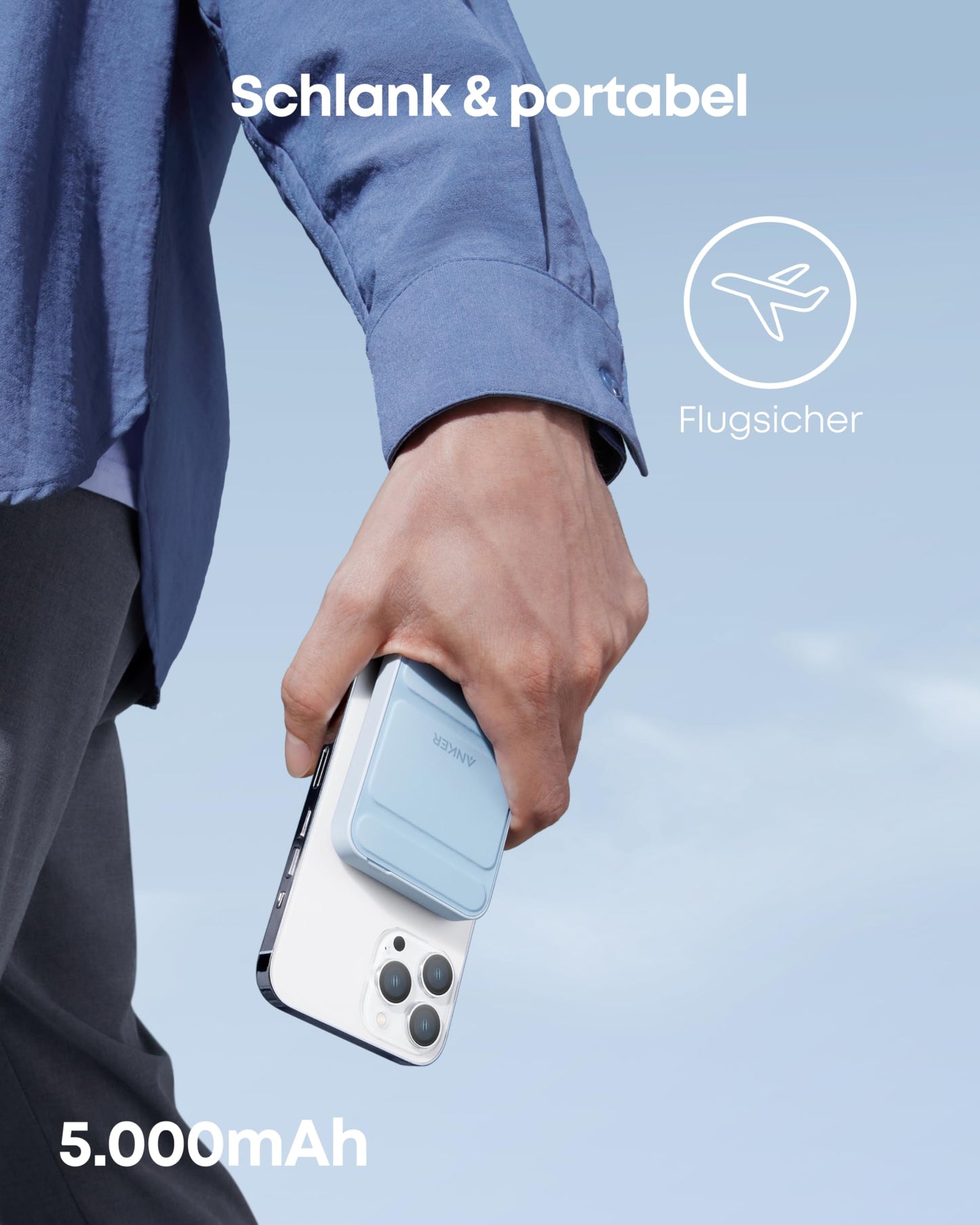 Anchor 622 Magnetic Wireless Powerbank (MagGo), 5000mAh foldable magnetic power bank with USB-C for iPhone 17/16/15/14/13/12, Cloud Grey