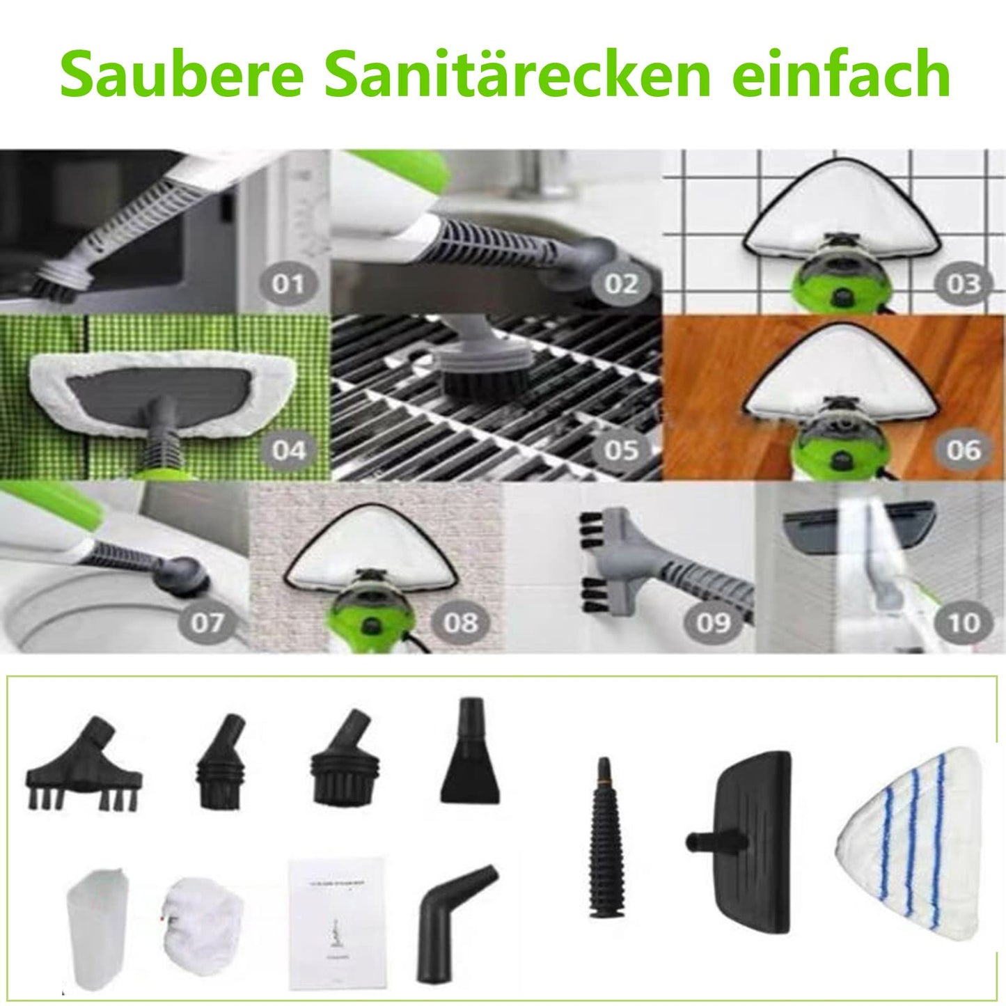 Steam cleaner, 10-in-1 steam cleaner for cleaning any floor, 1300W floor cleaner, electric carpet steam cleaner, detachable handheld unit, for hardwood/tile/laminate/ceramic floors.