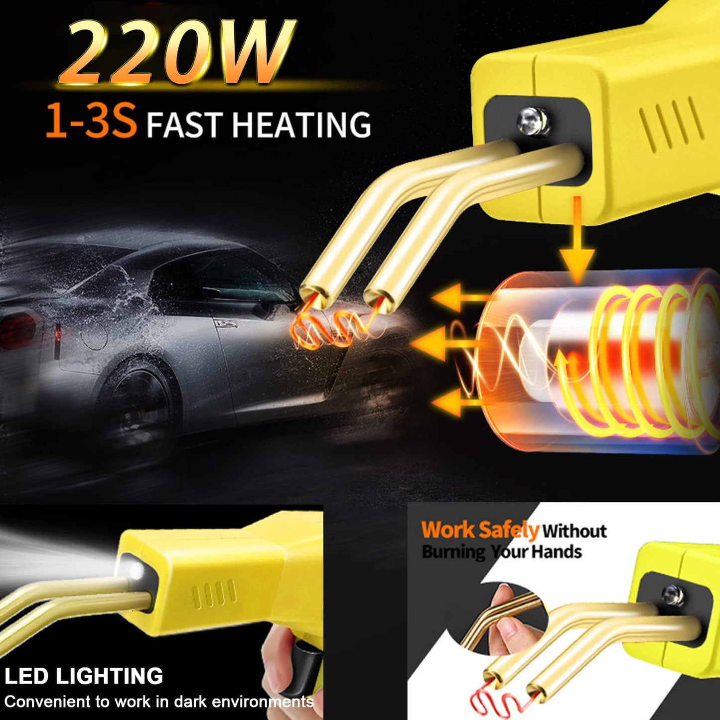220W Plastic Welding Machine 2 in 1 Bumper Repair Kit Plastic Welding with 800PCS Hot Staples, 2 Thermal Smoothing Head, 40PCS Plastic Welding Rods, Plastic Repair Set for Car (Yellow)