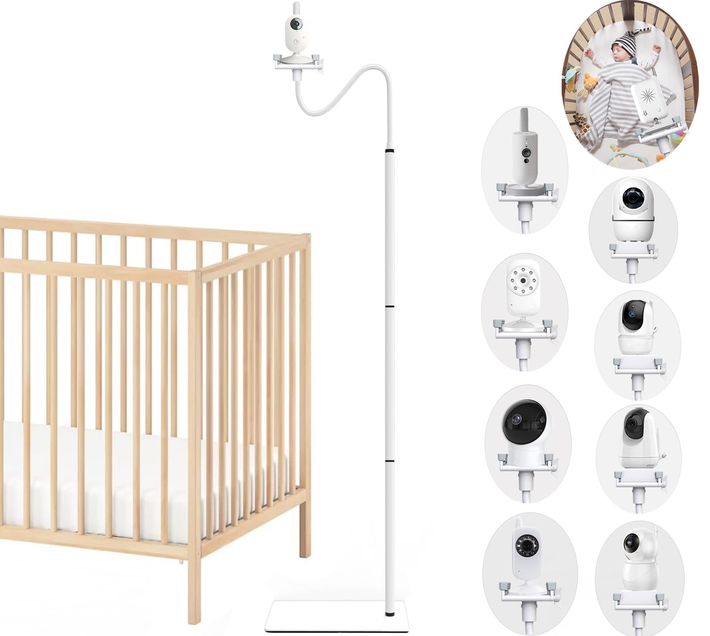 Derebir Baby Monitor Holder Stand for GHB, Philips Avent SCD923/26, SCD843/26, momcozy, Blemil, HelloBaby, Jeeber, BOIFUN 6T/Camera. Flexible floor multi-function stand Baby Monitor Holder Mount (68.8 inch)