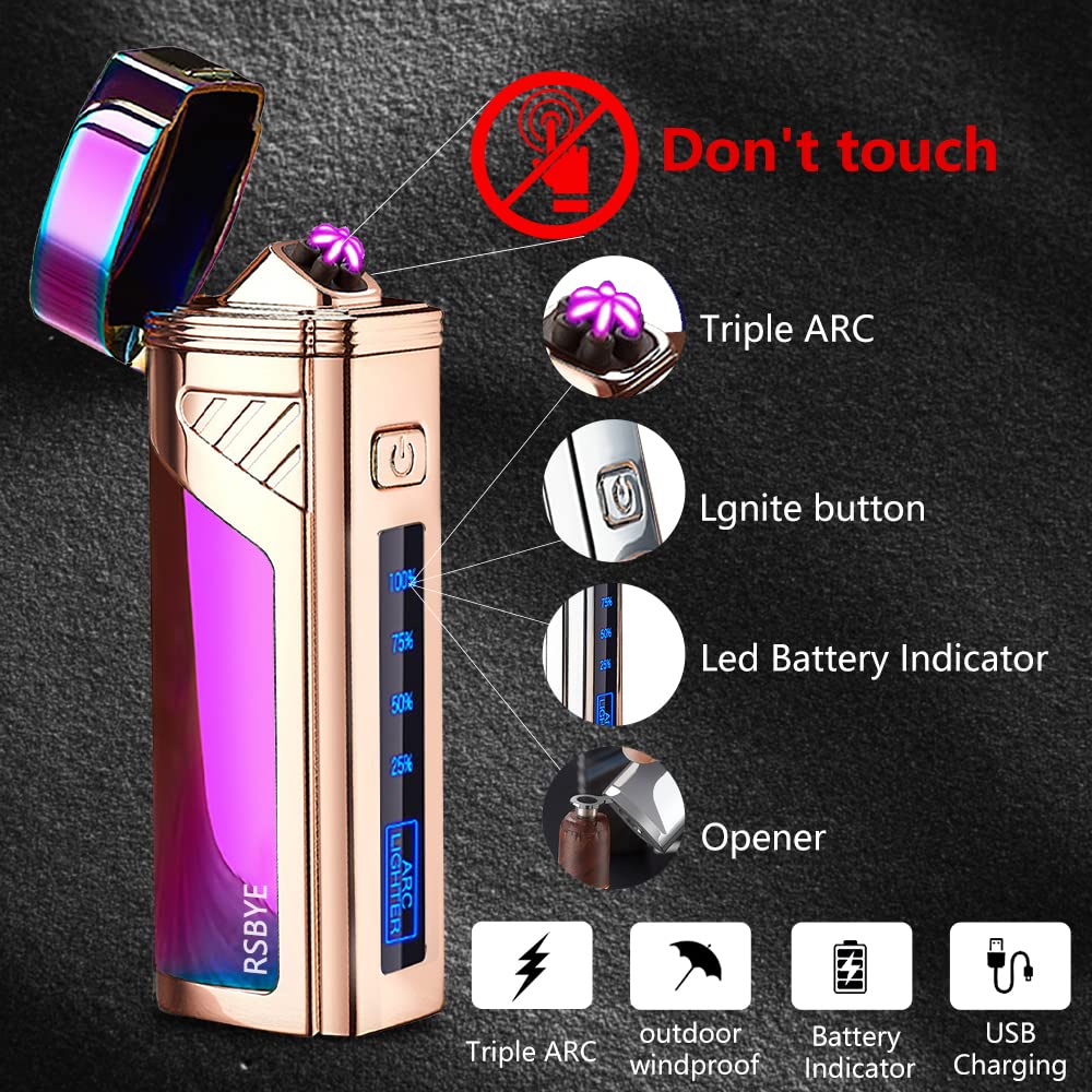 RSBYE Electric Lighter with THREE Arcs, Plasma Lighter with Battery Indicator, High Efficiency Electric Lighter, Arc Lighter USB Rechargeable, Festive Gifts (Colorful)