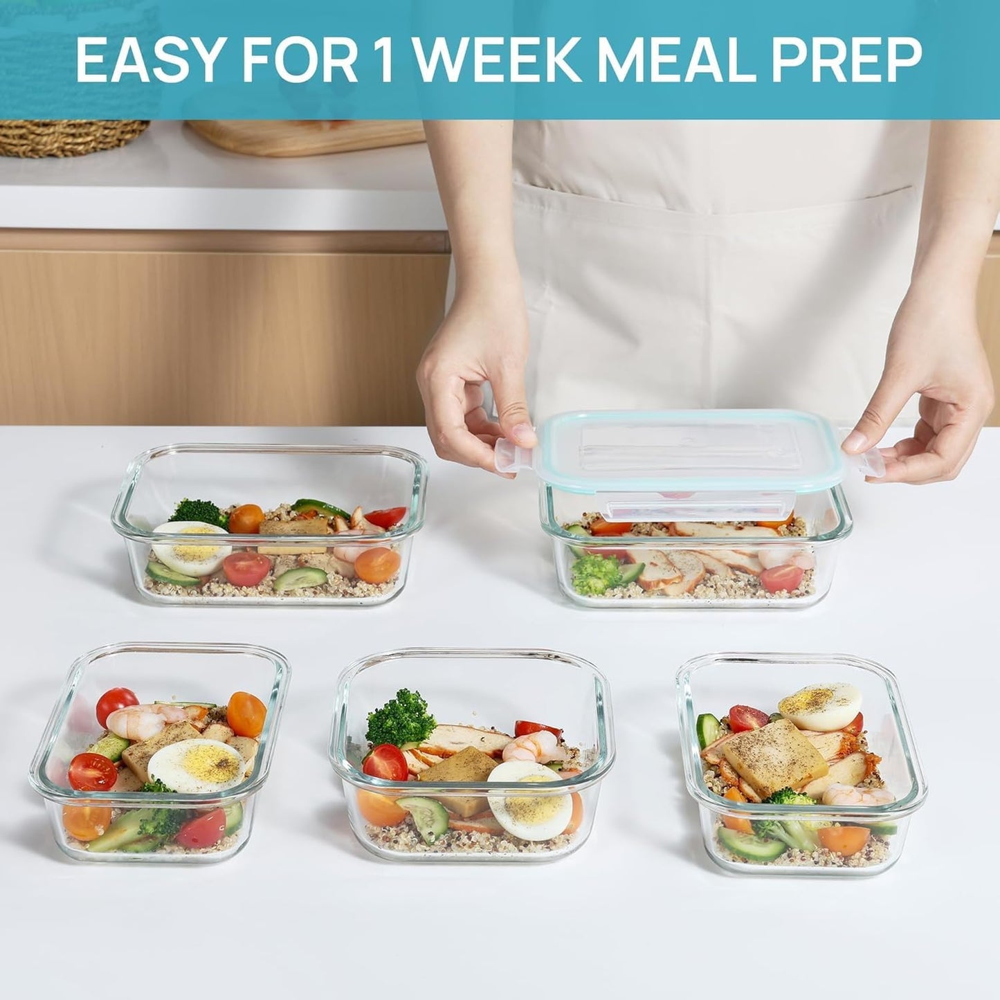 Vtopmart 8 Pack Glass Containers with Lids, Glass Food Storage Containers with Lids, Meal Prep Boxes for Food, Microwave Safe, BPA-Free (Green)