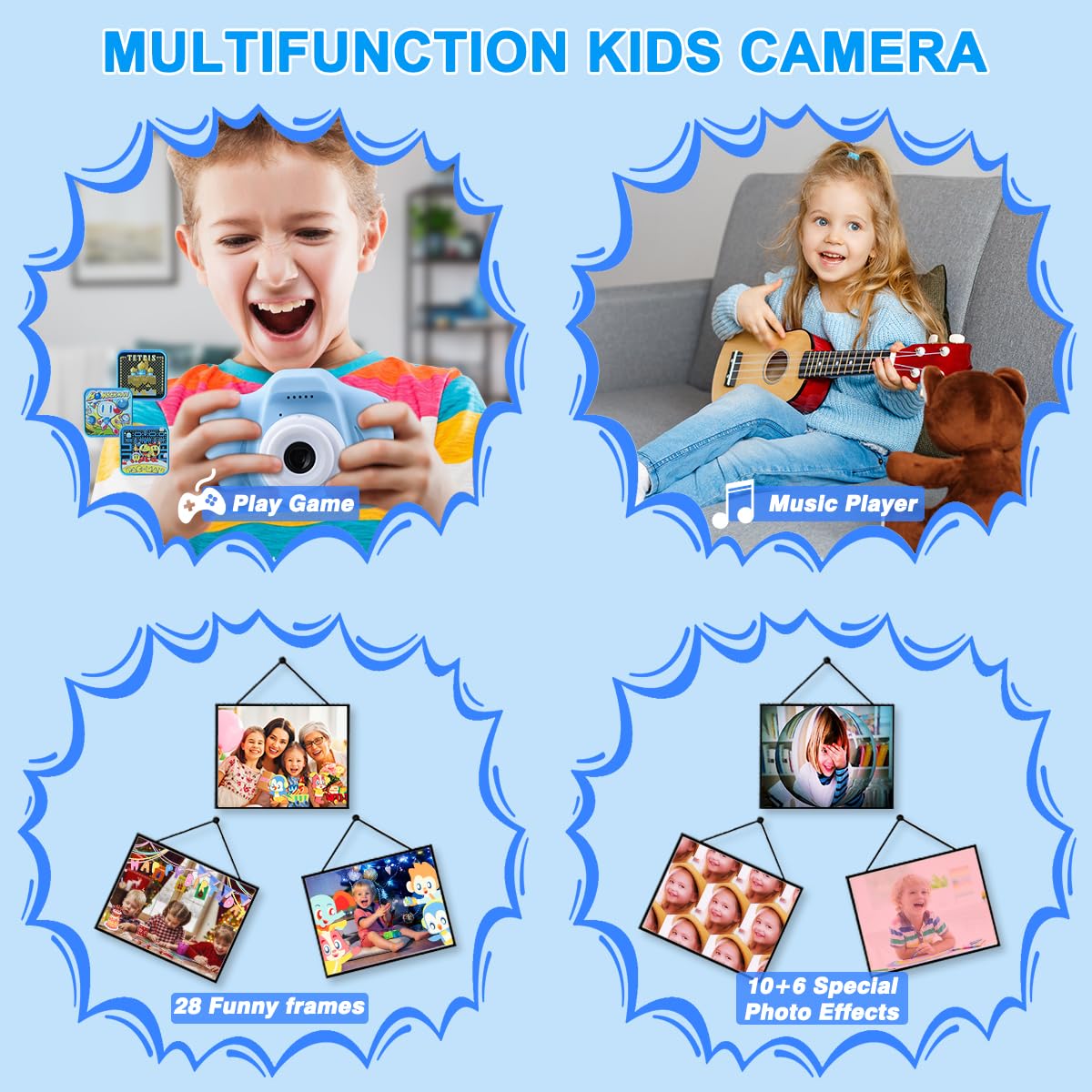 GREPRO kids Camera, 2.0” Display Digital Camera Gifts for 3 4 5 6 8 7 9 Year Old Boys and Girls, 1080P HD Anti-Drop Children's Camera for Christmas Toy Blue