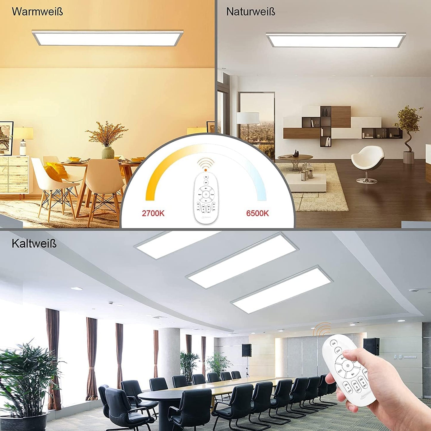 Dimmable LED ceiling light panel 100x25 cm with remote control, 28W rectangular ceiling panel with strong brightness light, 2700K - 6500K warm white cool white daylight ceiling lamp for office workshop living room