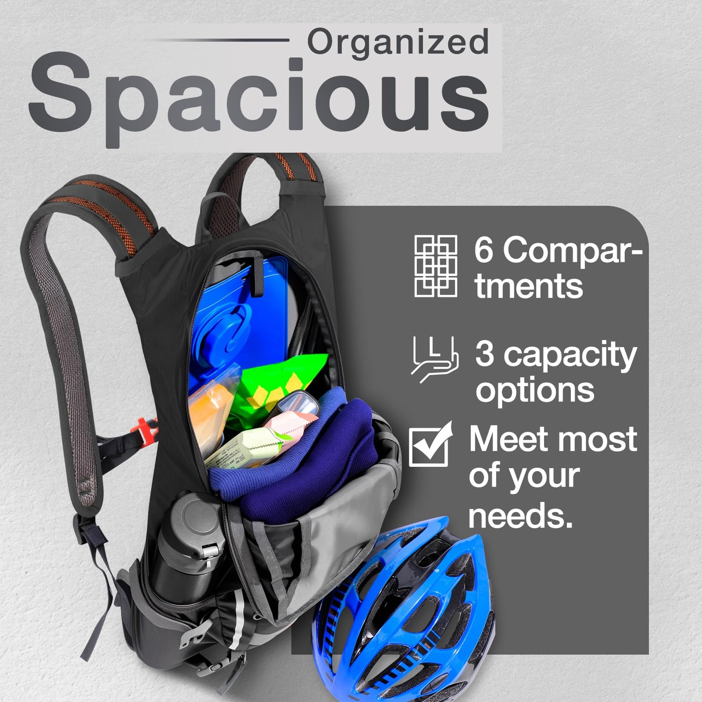 SPGOOD Cycling Backpack 20L/25L/30L (9 colors) - Waterproof Ultralight - for Women & Men Multifunctional - with Rain Cover/Helmet Cover Backpacks MTB Mountain Bike (Gray Black, 20L)