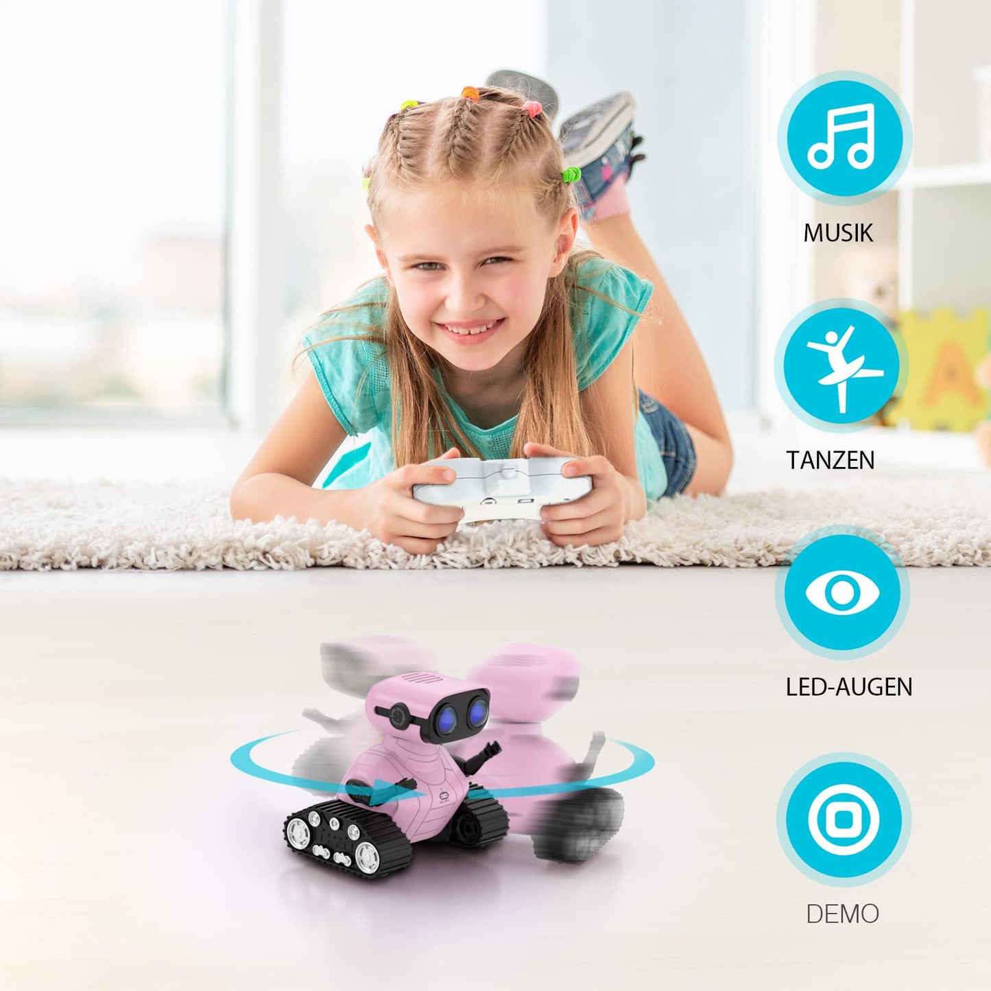 ALLCELE Robot Kids Toy, Rechargeable Remote Control with LED Eyes Music and Interesting Sounds for 3 4 5 6 7 8 Years Old Boys and Girls Gift -Pink