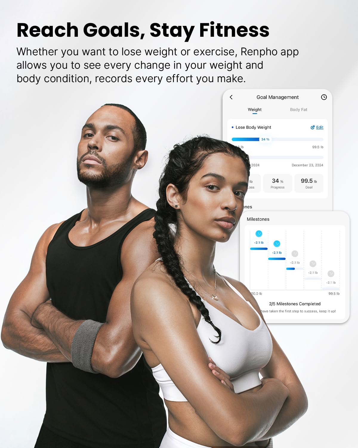 RENPHO digital bathroom scale with app for 180 kg, scale for body fat and muscle mass with 13 measurements, Bluetooth body fat scale for babies and pregnant women, black
