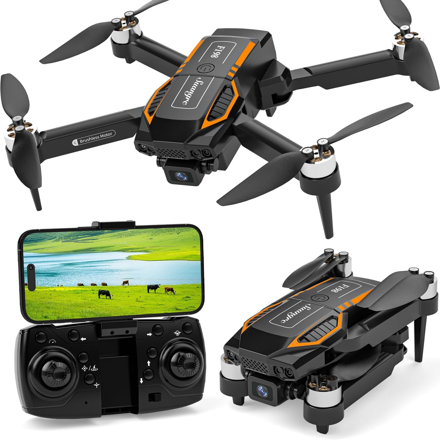 F198 Drone with HD Camera, Mini Drone with Dual Camera, Gesture/VR Control, 3D Flips, 3 Speeds, 20 Min Flight Time, Brushless Motor, Auto-Hover, One-Key Start for Adults/Beginners.