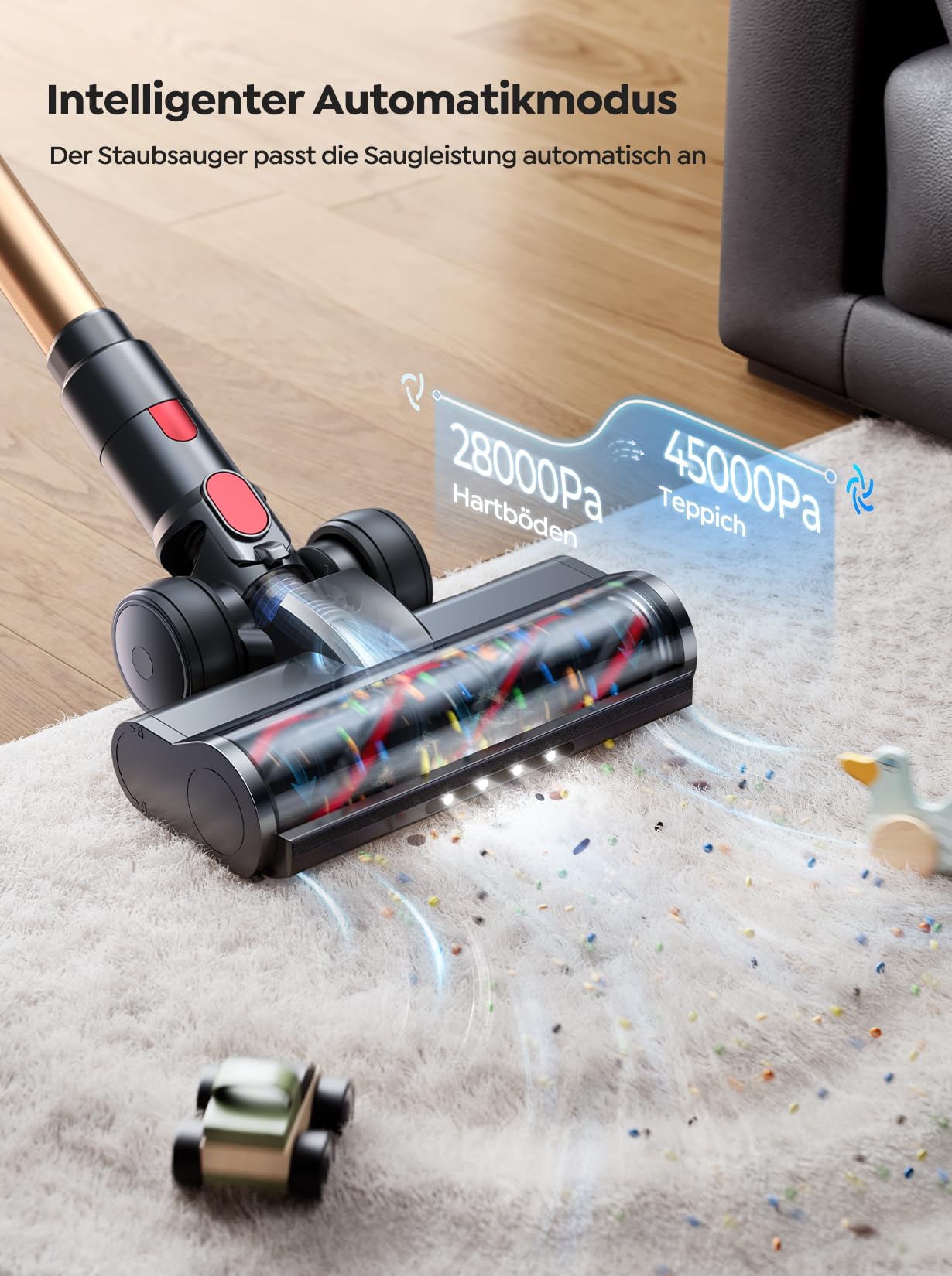 SMOTURE Cordless Vacuum Cleaner 50000Pa/600W/65Mins, Self-standing and Self-charging Vacuum Cleaner with Auto mode & Anti-tangle for Pet Hair, Carpet, Hard Floor