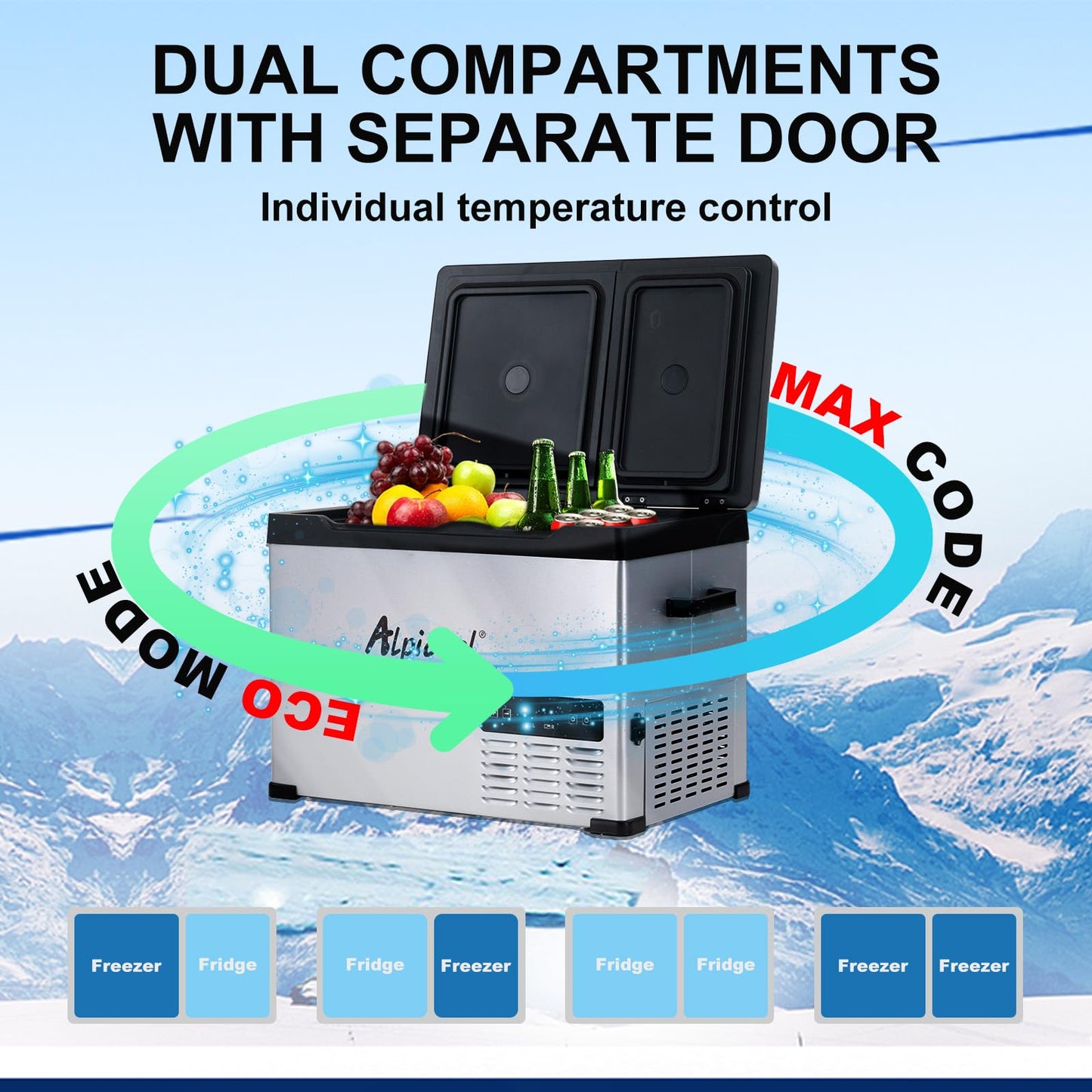 Alpicool CHS55 40L compressor cooler 12V portable fridge electric freezer small freezer for car camping, -20℃ to 20℃, Dual temperature control