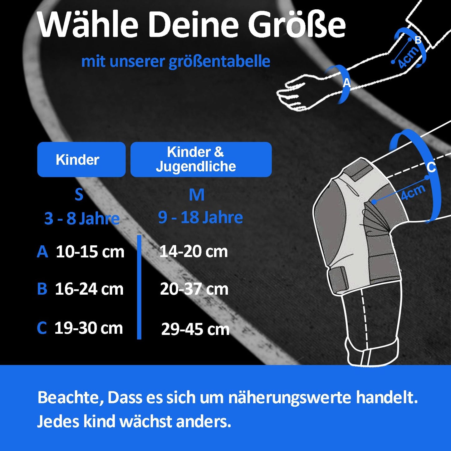 Inline Skate Pads Set for Kids 3-18 years - 6 in 1 Professional Protection Set with 2 knee pads, 2 elbow pads, and 2 wrist guards, perfect for skateboarding, rollerblading, skiing, or biking.