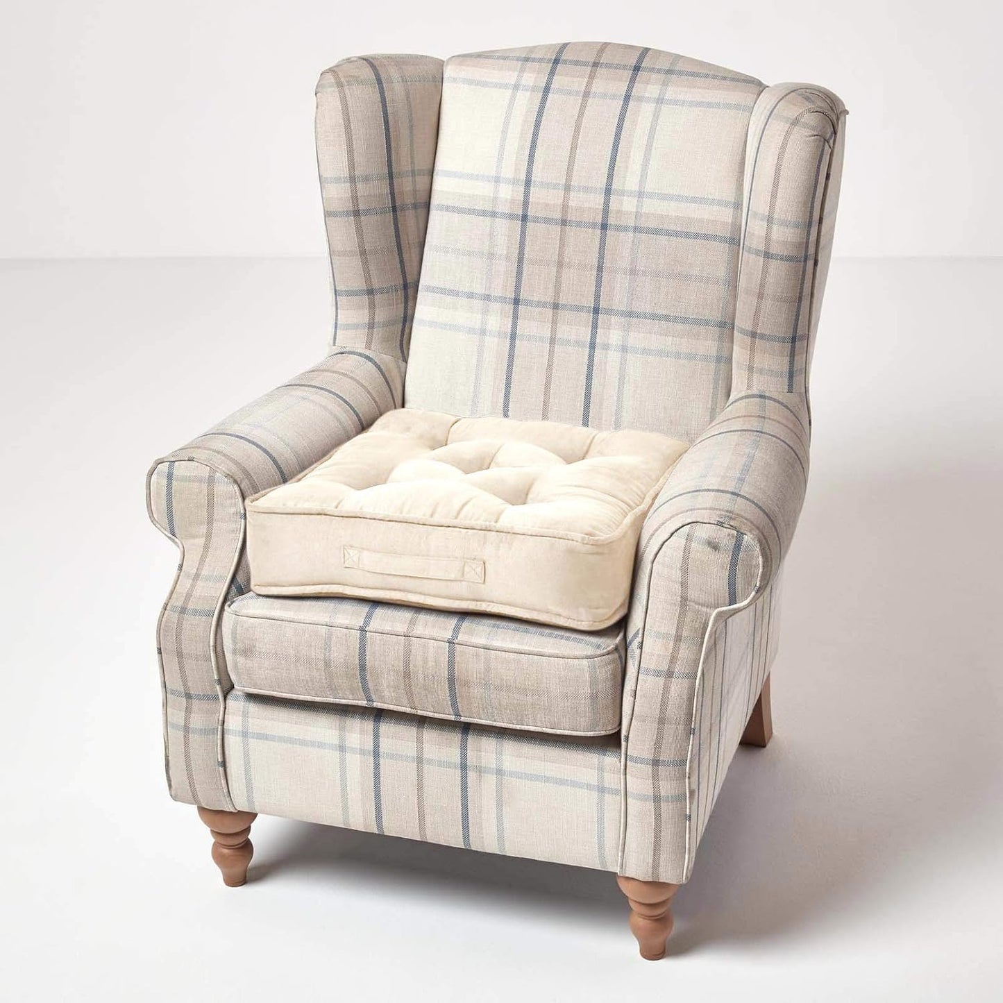 Homescapes Thick Seat Cushion 50x50 cm Cream, 10 cm high chair pad/seat booster with velour cover, solid floor cushion with carrying handle