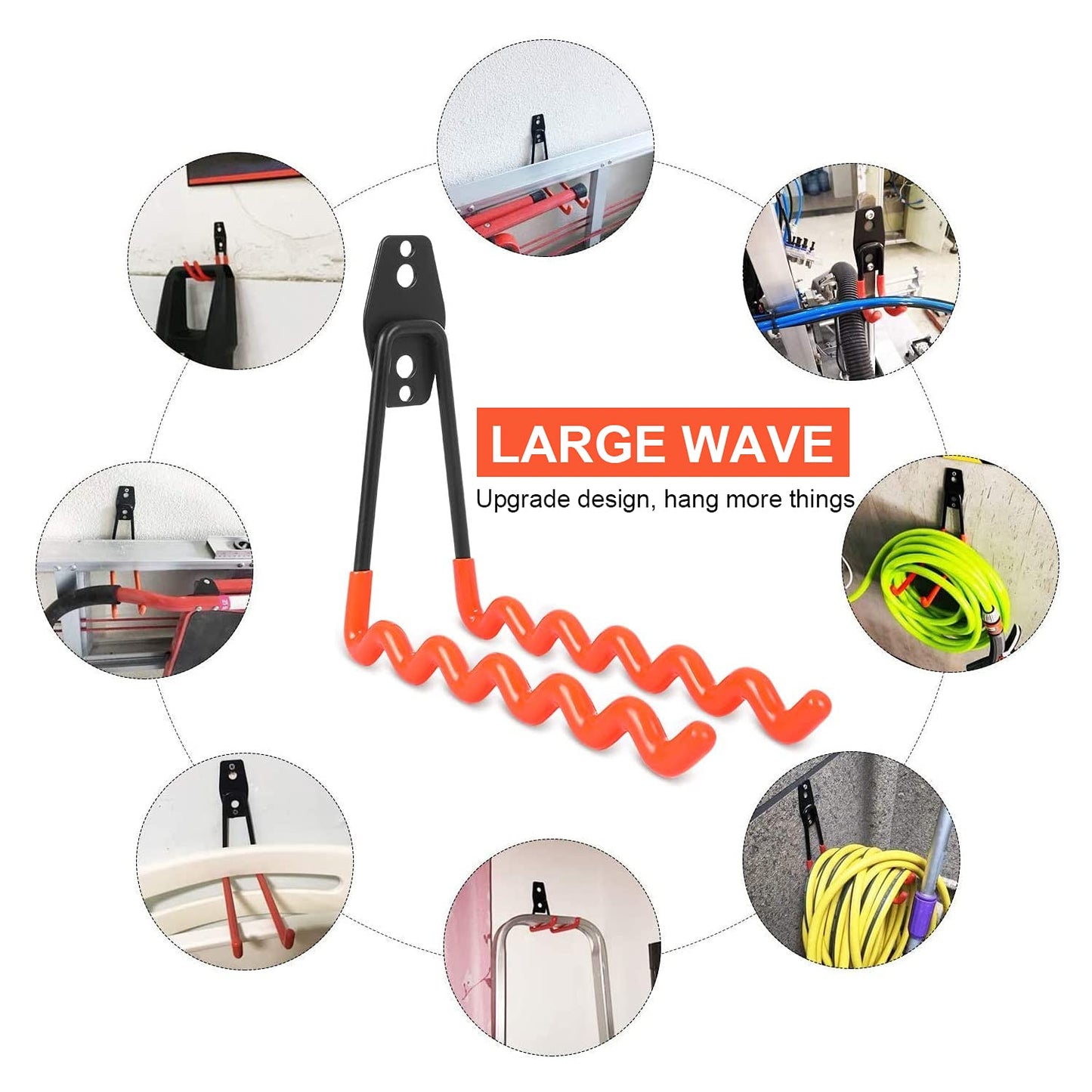 AojSup 12 Pack Wall Hooks for Garage, Heavy Duty Garage Hooks, Double Hooks for Garage, Garage Storage Hooks for Organizing Ladders, Chairs, Hose, Bikes, Power Tools Bulky Items (Orange)