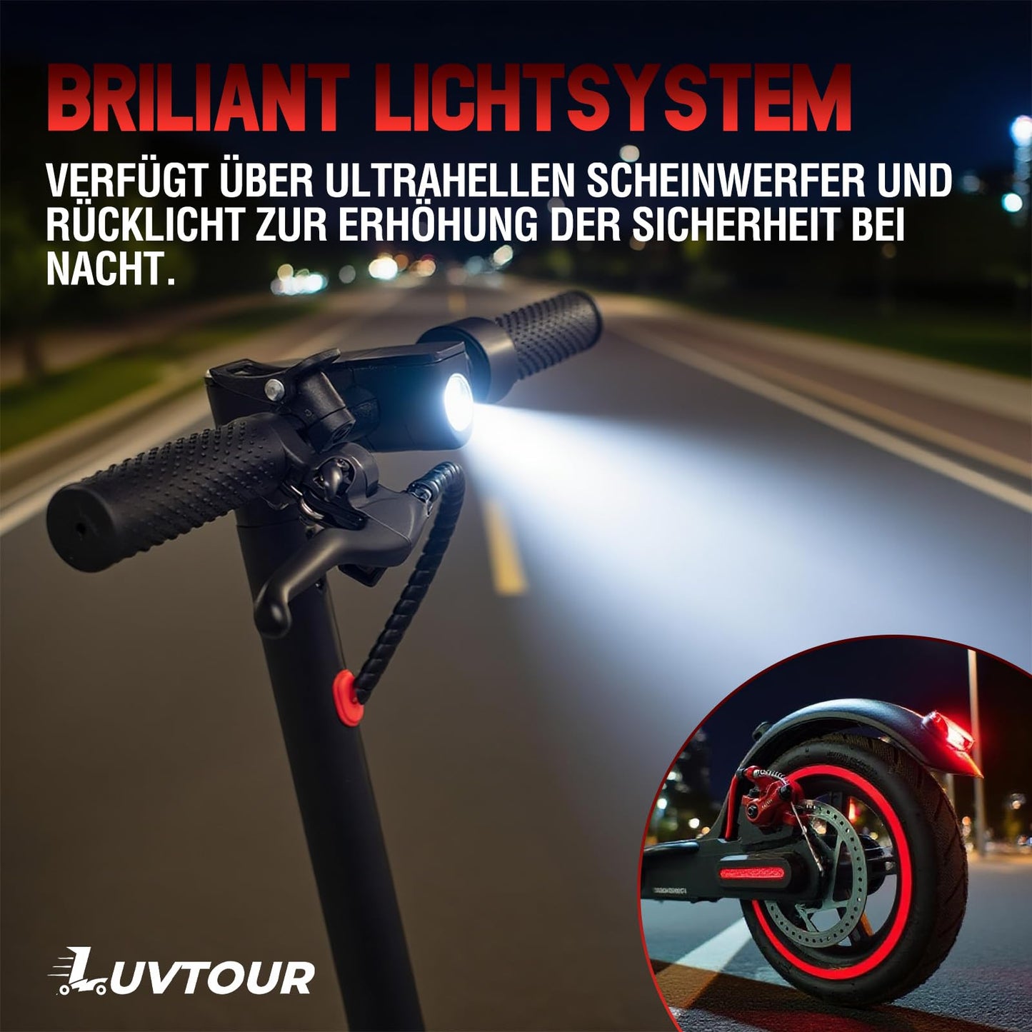 LuvTour E-Scooter with app function, mobile phone holder, and theft protection. Foldable e-scooter, 25-30 km range Li-Ion battery, electric scooter Max. load 120 kg.