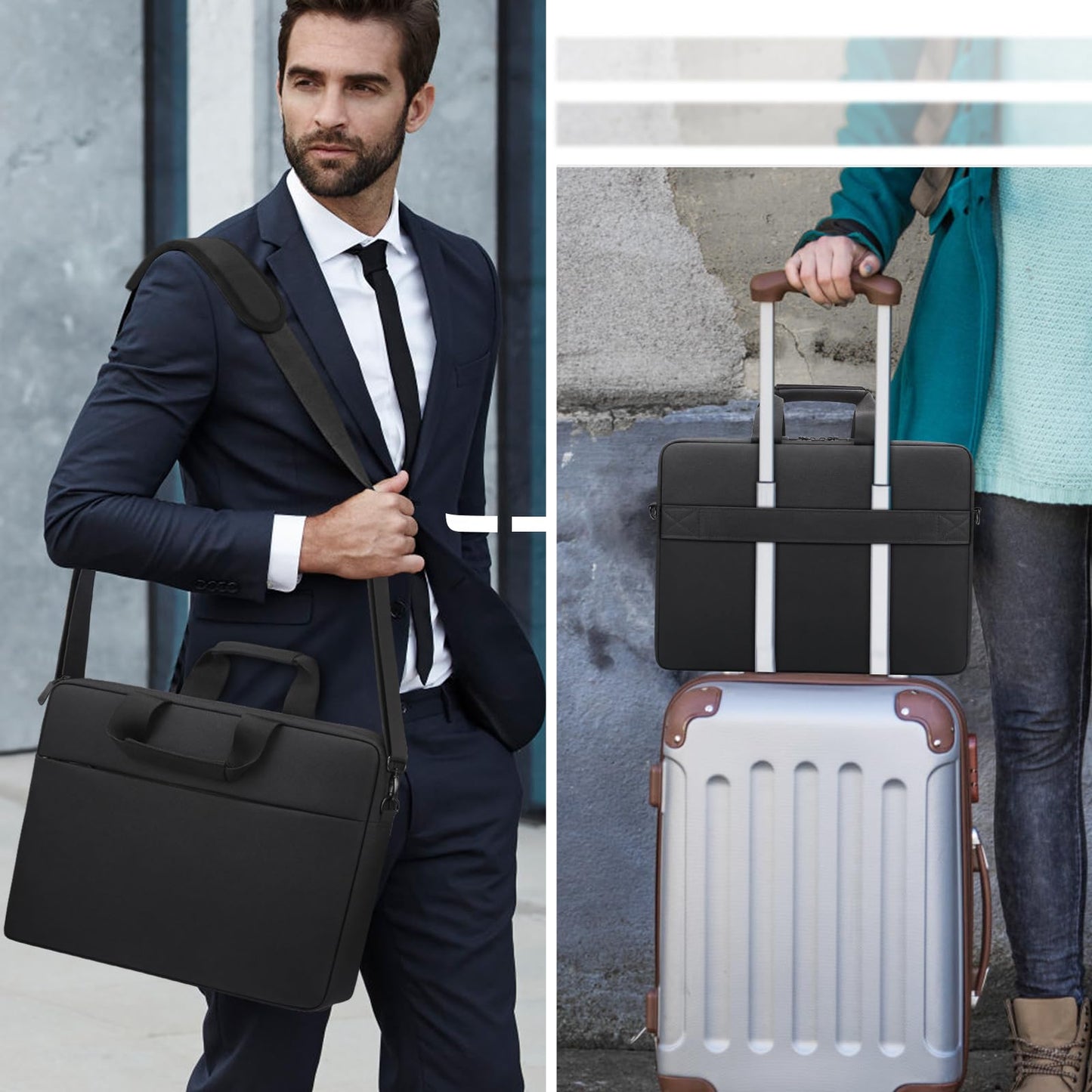 TECOOL 17.3 inch laptop shoulder bag for 17-17.3 inch Lenovo Acer ASUS Dell HP Samsung laptop notebook. Shockproof, waterproof briefcase in black.