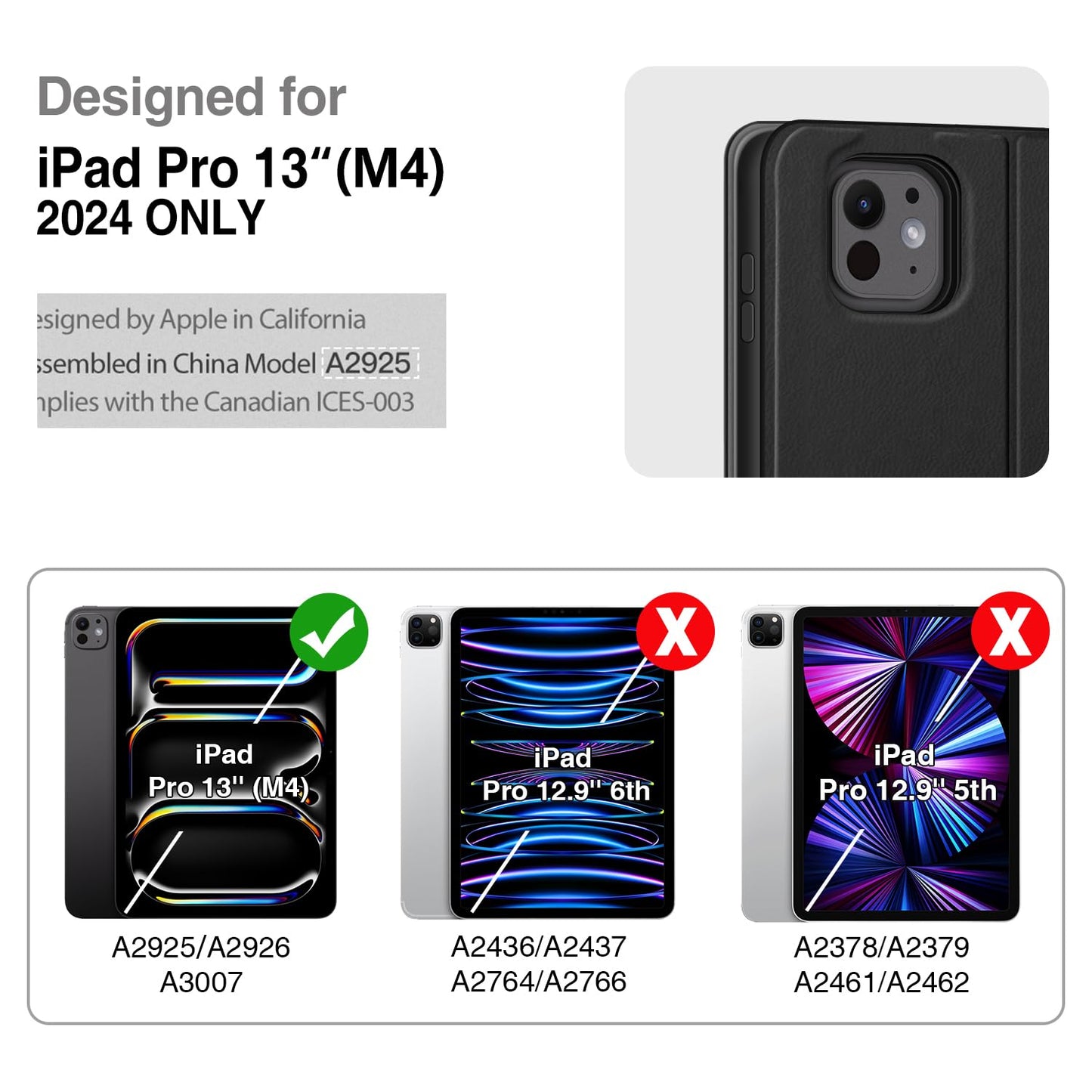 Antbox case for iPad Pro 13 inch case M4 2024 with pen holder Pencil holder Auto sleep/wake function PU leather case protective cover (black)