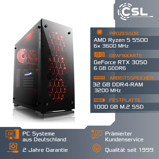 Gaming PC with Windows 11 Home | AMD Ryzen 5 5500 6x3.6GHz | RTX 3050 | 1000GB M.2 NVMe | 32GB DDR4 RAM | WIFI | Gaming computer for gamers, desktop PC for playing | A10170