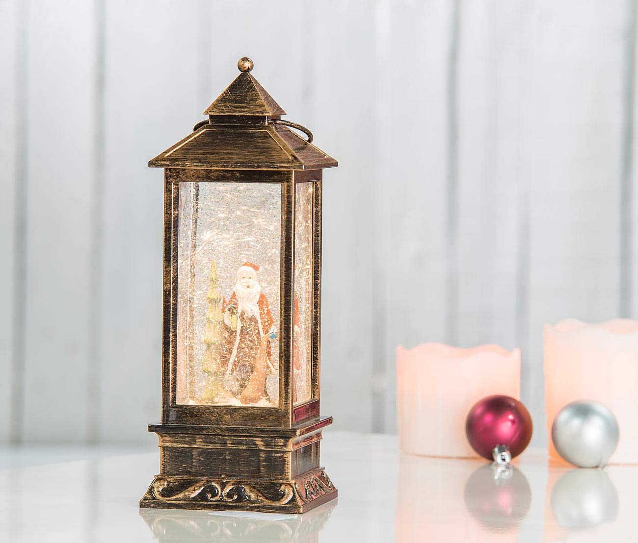 infactory Christmas Lantern: LED lantern with snow swirl and decorative Santa Claus, warm white (lantern Christmas, LED with snowstorm, Christmas ball)