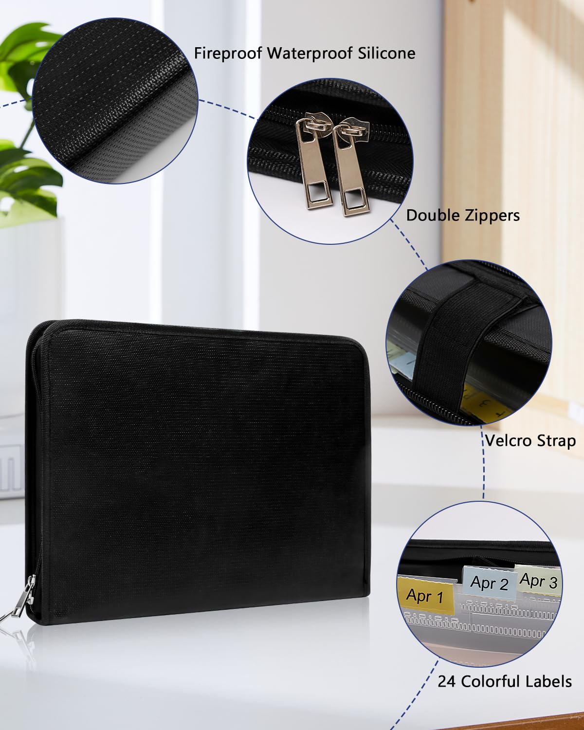 A4 document folder, Fireproof document box, Waterproof document bag with 13 compartments and multiple pockets for office, home, school. Zippered document pouch for papers and valuables.